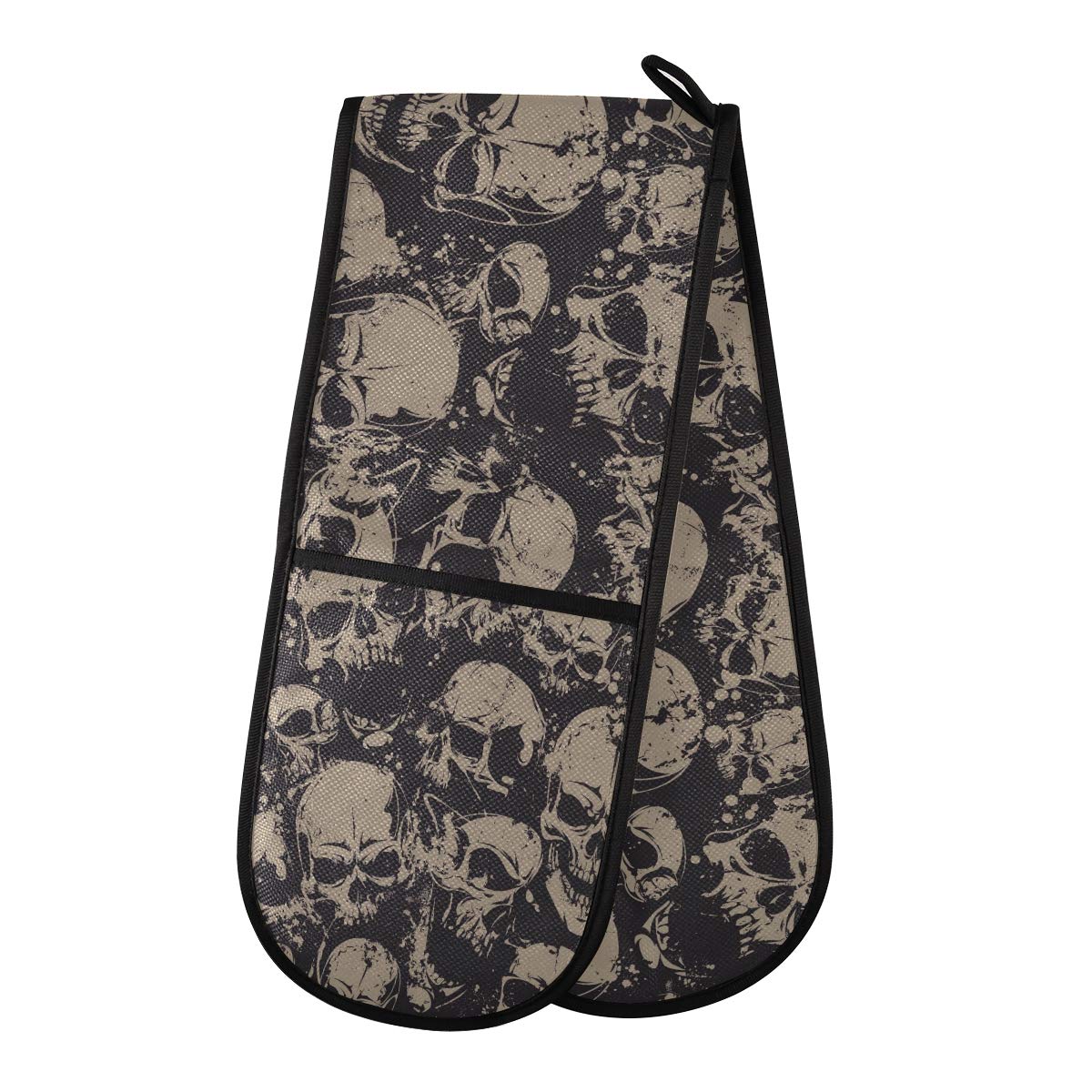 Day Of The Dead Skull Double Oven Mitt Pot Holder Heat Resistant Quilted Double Oven Gloves for Catering Chef Kitchen Home Microwave BBQ