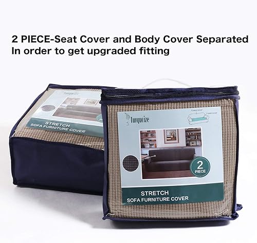 Miniatura 6 de Turquoize Funda para sofá con funda de cojín separada, funda para sofá y protector de muebles, color caqui