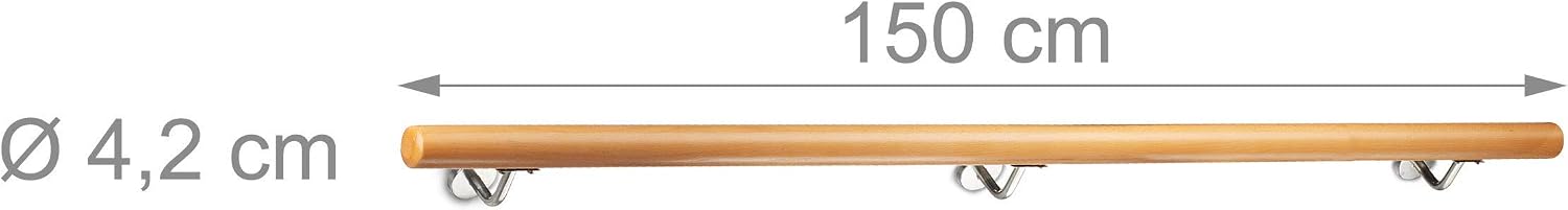 Chеареѕt 🛒 Relaxdays Wooden Handrail, Beech, 1500 mm/150 cm/1.5 m, Wall-Mount, with Plugs, Rustic 42 mm Diameter, Natural Banister