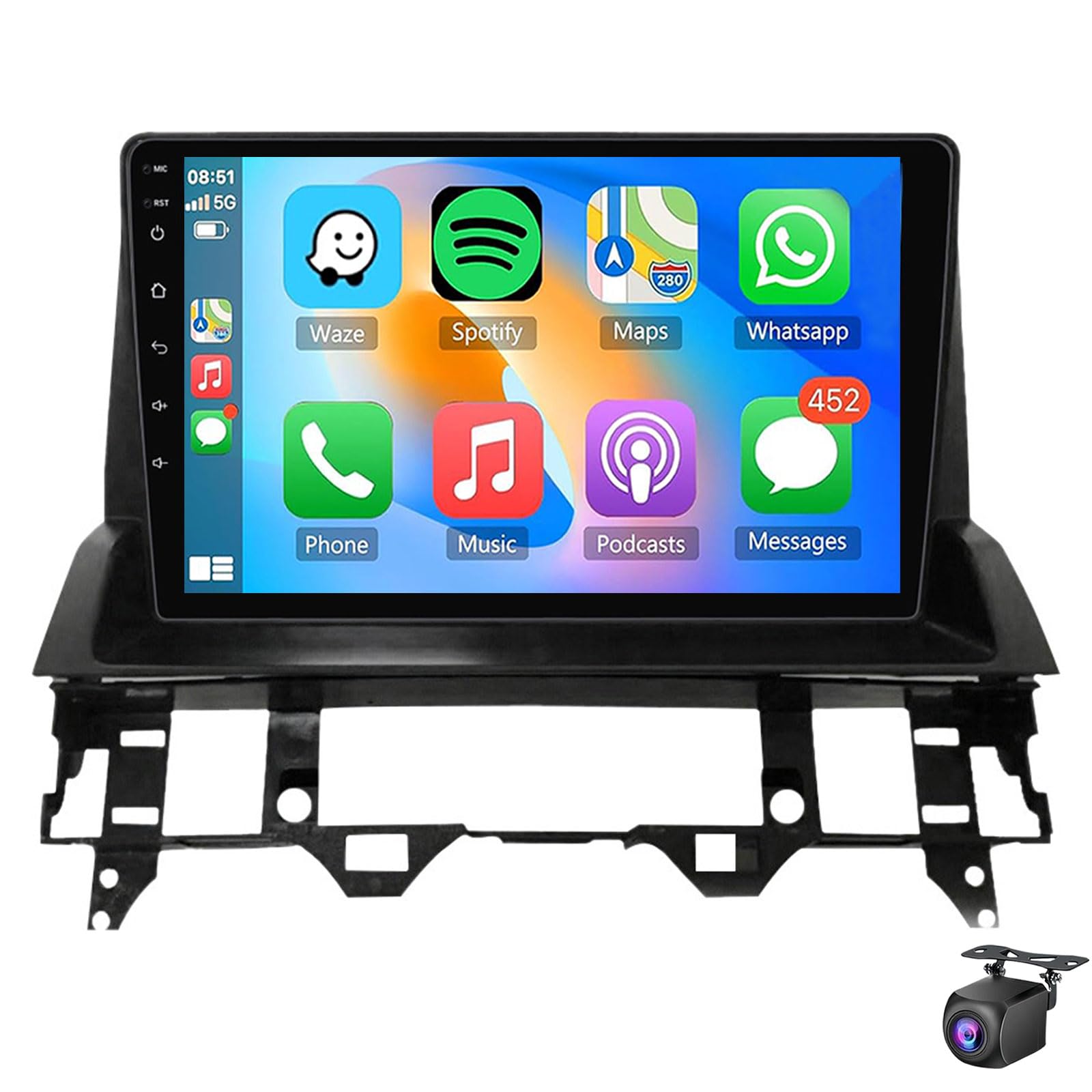 Ecpuk Android 15 Car Radio For Ma-zda 6 2002-2008 9 Inch Touch Screen Car Stereo With Wireless Carplay Android Auto EQ Audio GPS Navigation Bluetooth FM RDS SWC AHD Backup Camera(Size:8Core 8+256G)