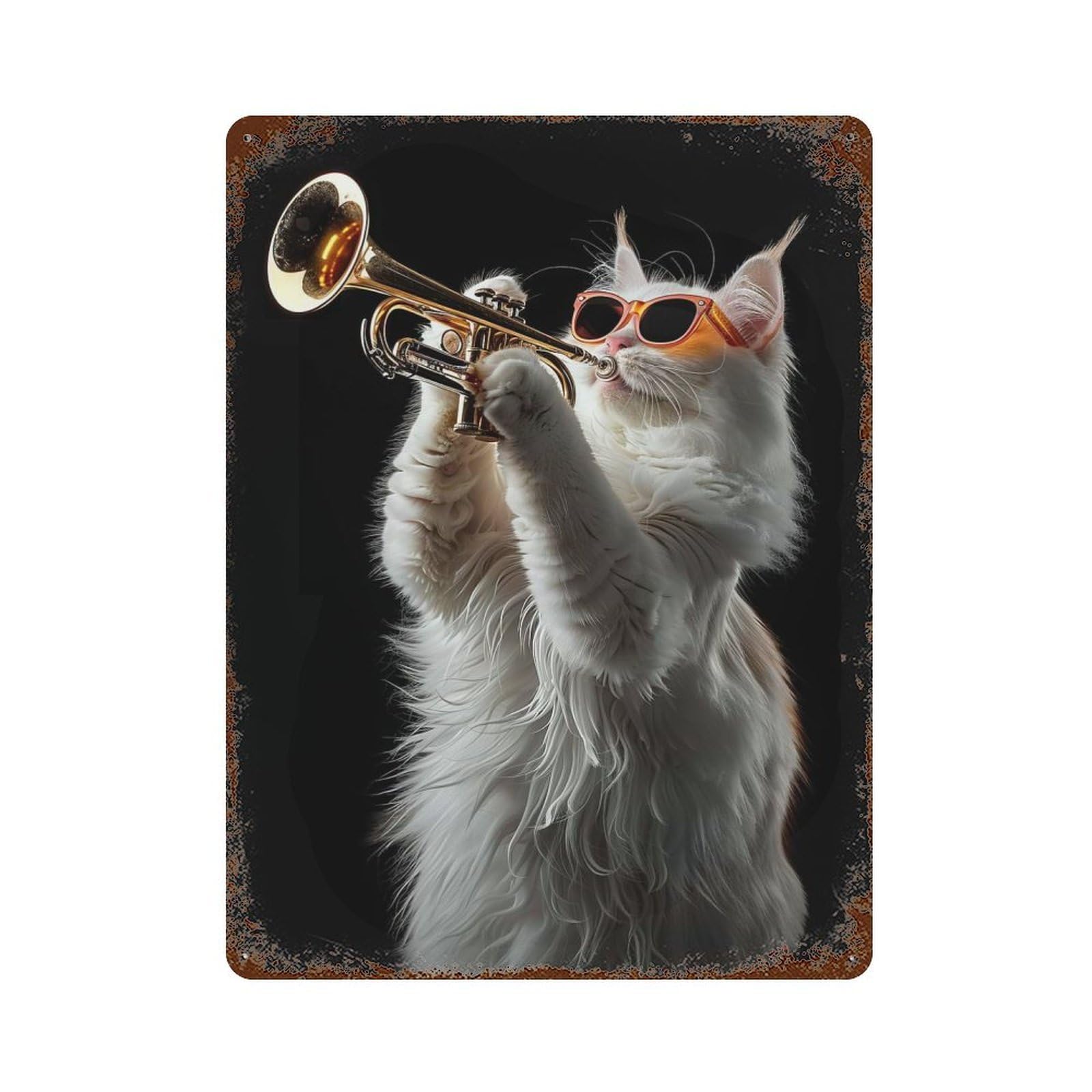 Turkish Angora Trumpet Rusty Metal Tin Sign 15.7"x11.8", Industrial Home Decor for Garage, Pub Or Kitchen