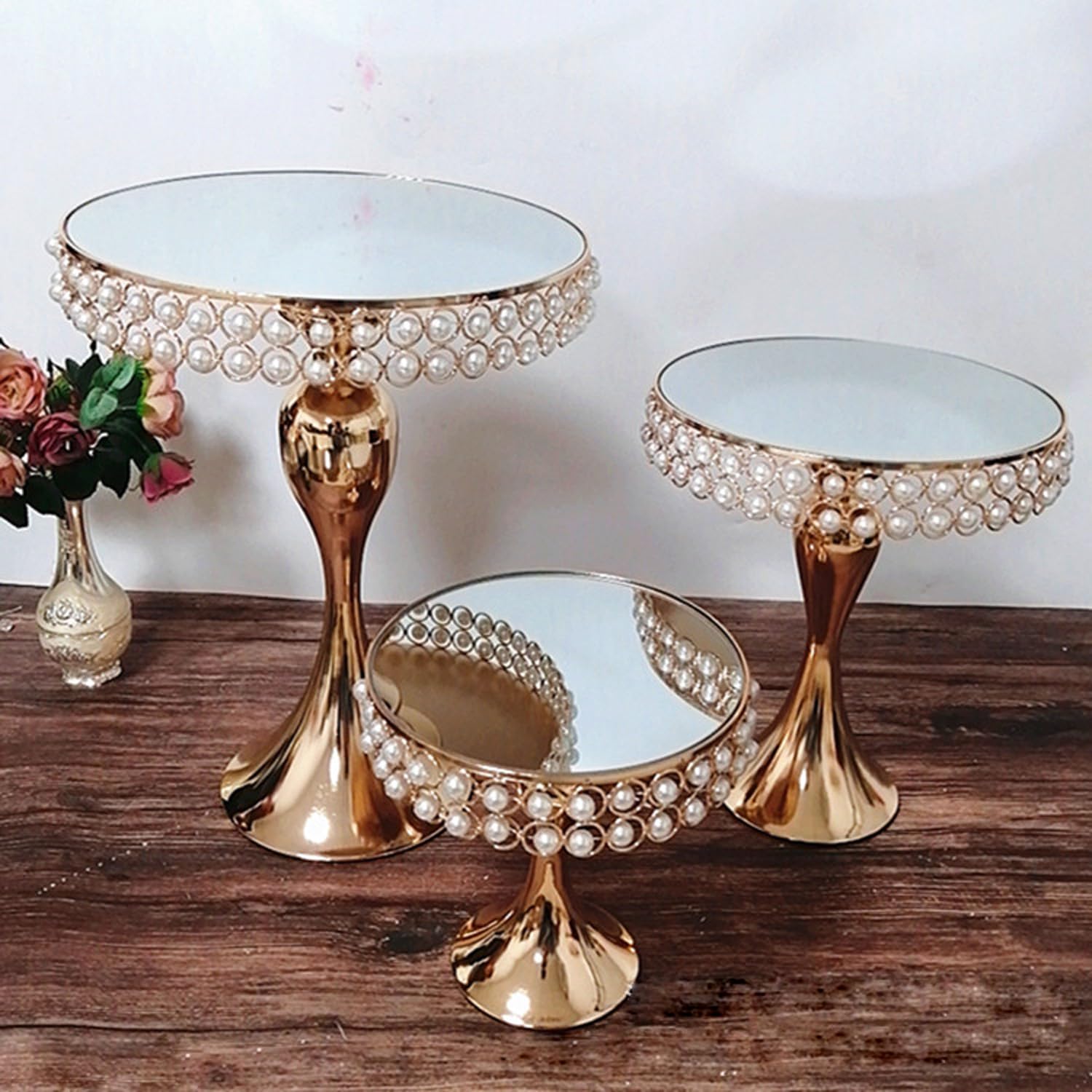 Kuchenständer aus Metall, rund, mit Spiegelplatte, 20,3 cm, Rotgold, Fondant, Kuchen, Cupcakes, Dessert, Obst, Ständer, Backgeschirr, Hochzeit, Geburtstag, Backen, Partyzubehör, Tafelaufsatz