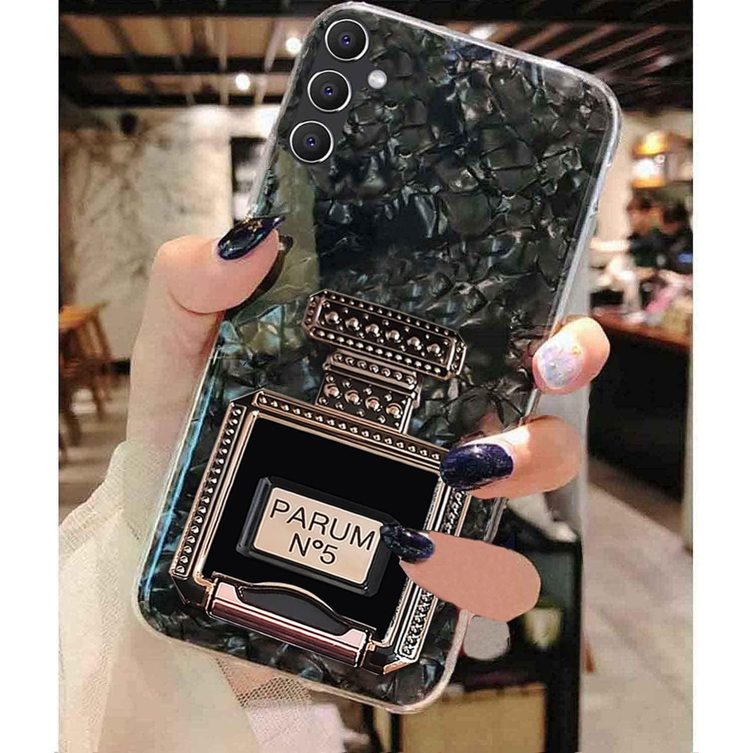 KC Back Cover for Samsung Galaxy A34 5G, Glitter Dream Shell Perfume Bottle Stand Holder Soft Silicone Semi Transparent Camera Protection Case (Black) (B0CSG4WR28) Amazon Price History, Amazon Price Tracker