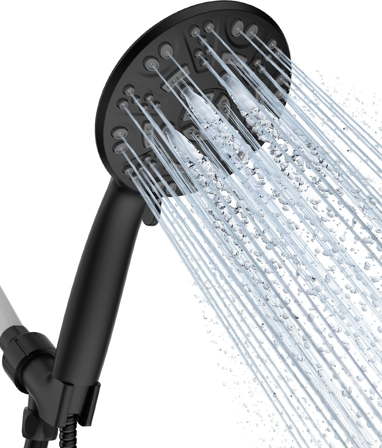 Cobbe 8-Setting Handheld Shower Head with High Pressure Shower Heads - Bathroom Showerhead Set - Detachable Showerhead with 5ft Stainless Steel Hose and Brass Swivel Bracket (Matte Black)