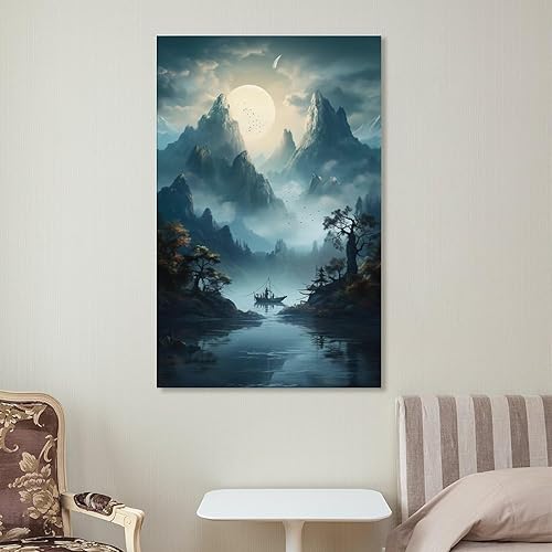 Vista 15 de Arte de pared, pintura de paisaje y paisaje oriental, pintura decorativa, pósteres artísticos, pintura fotográfica de pared, póster colgante, imagen