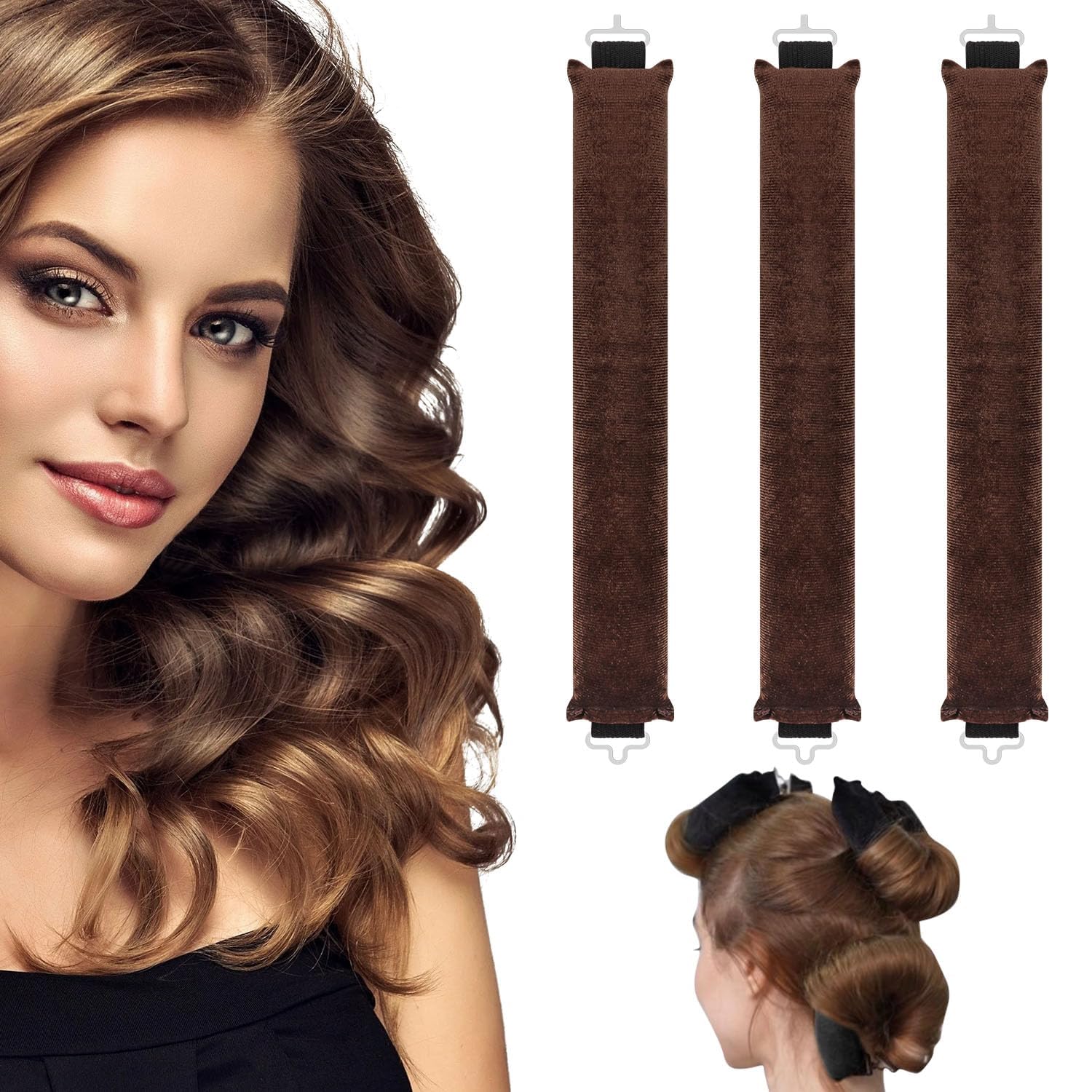 Heatless Hair Curler Jumbo Set, Overnight Rods for No Heat Curls - Velvet Satin Flexi Rods Sleep in Curlers Blowout, Hair Styling Accessories with Silk Scarf 3pcs Multicolour-image-42
