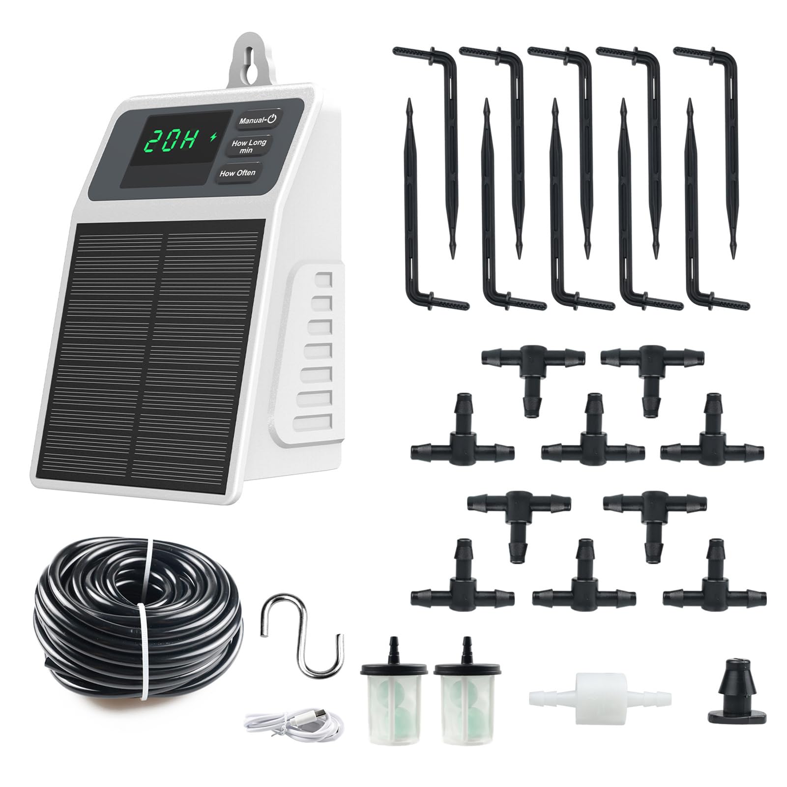 Kit di Irrigazione Solare Automatica a Goccia con Timer Intelligente per 10 Piante in Vaso