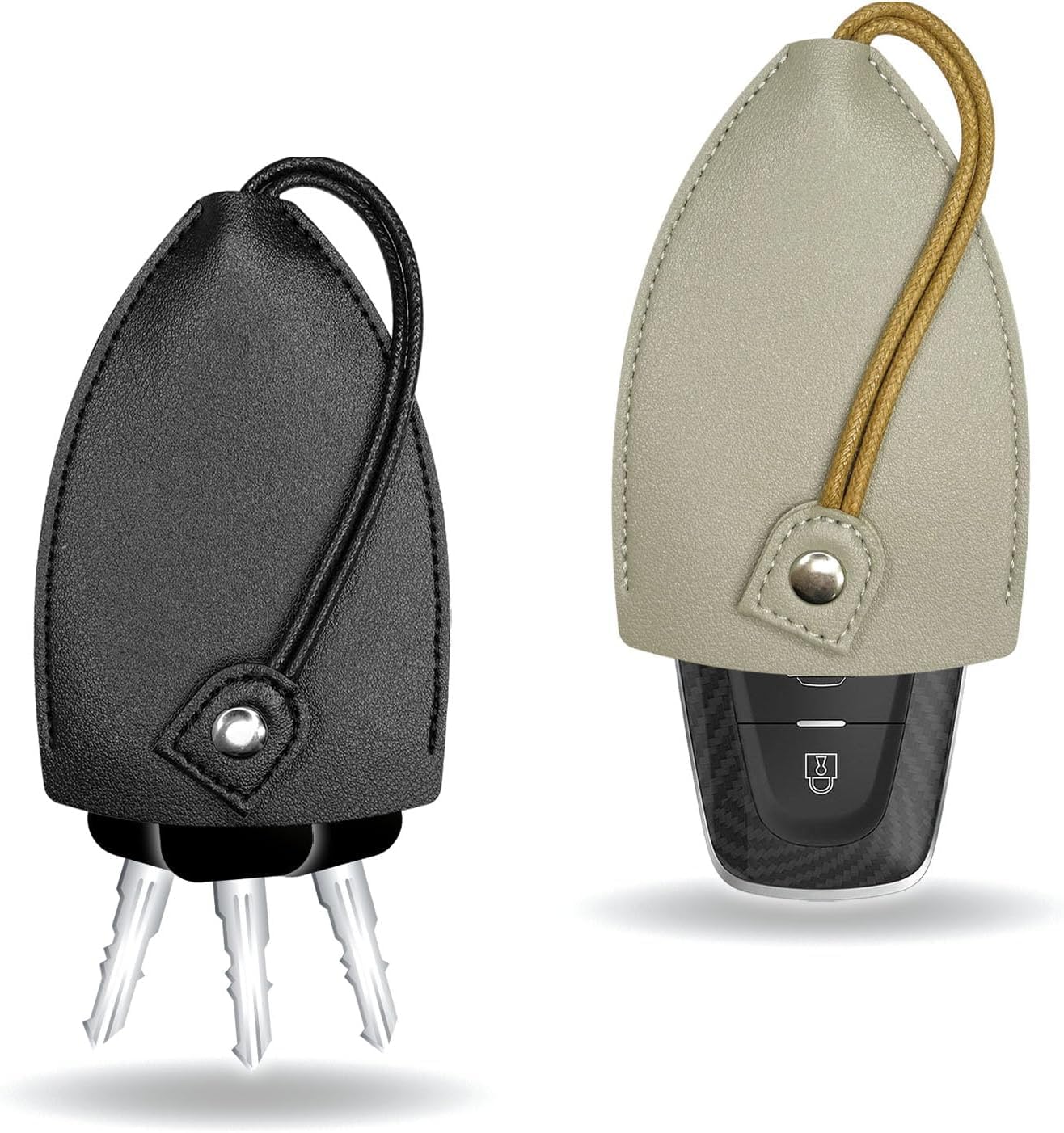 Creative Pull-Out Key Case Cover, Leather Large-Capacity Key Sleeve Keychain Bags, Cute Protector Car Key Fob with Holder Hook (3 PCS)-image-26