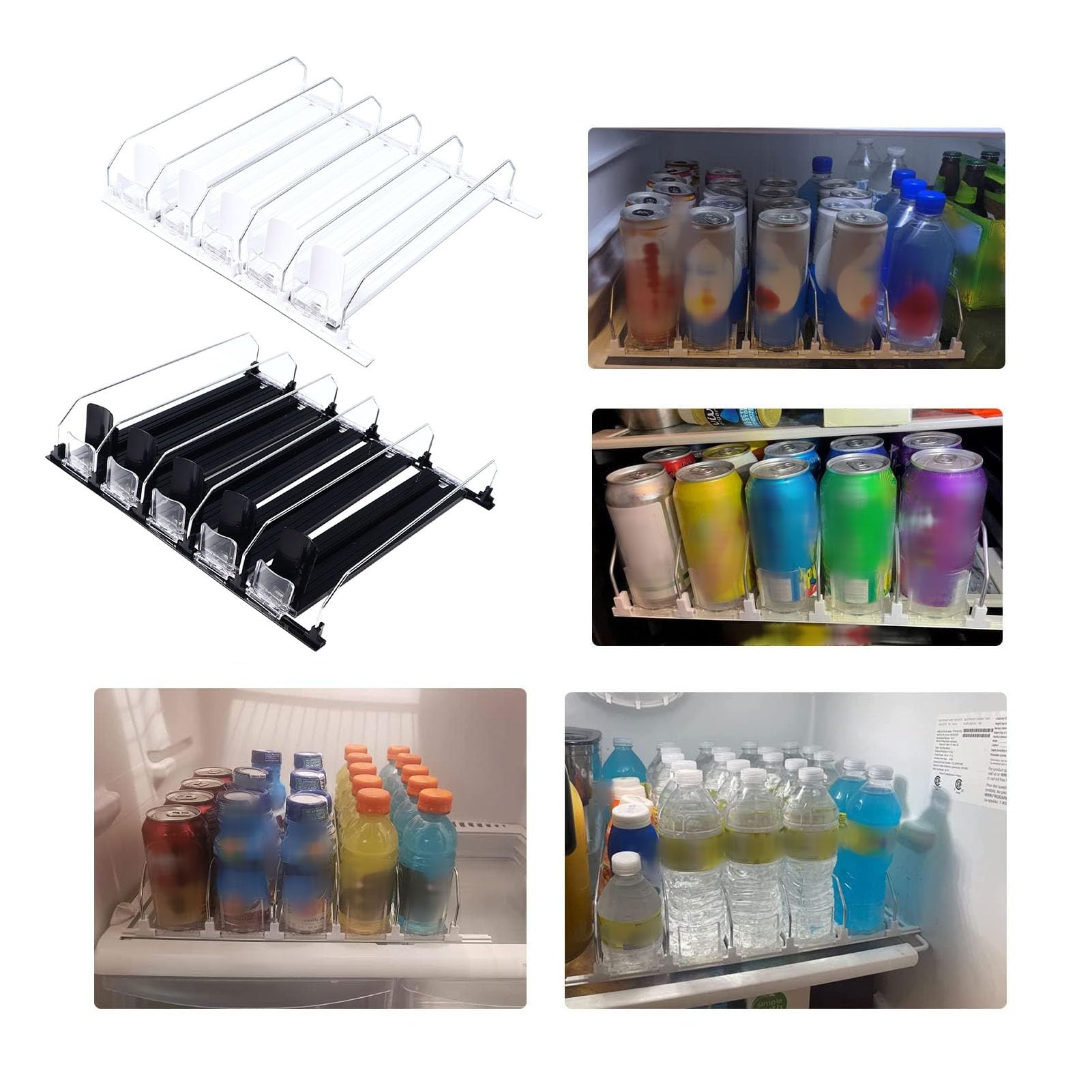 HERCHR Organizzatore di Bevande per Frigorifero, Organizzatore di Lattine per Frigorifero Dispenser di Lattine per Frigorifero Dispenser di Bevande per Frigorifero (Nero)