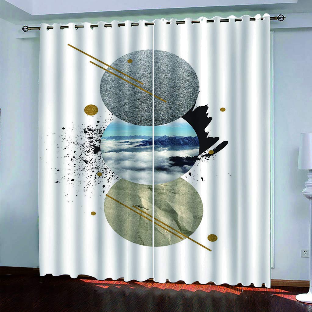 Maynuo Girls Curtains For Bedroom 3D Geometric Circular Graffiti Eyelet Top Curtain For 62X78inch Kids Window Treatments For Home Decoration Thermal