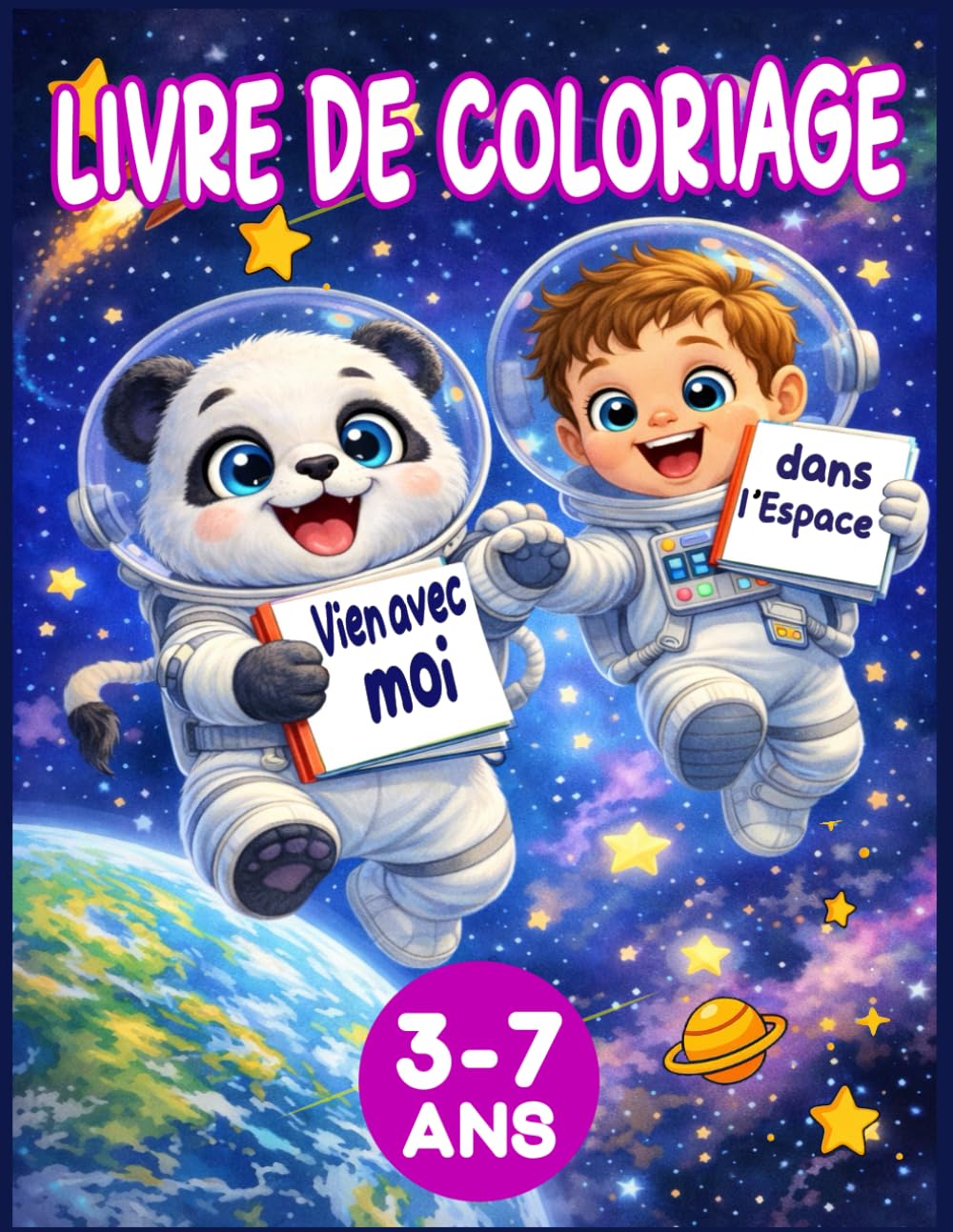 Viens avec moi dans l’Espace ! – Livre de Coloriage pour Enfants (3-7 ans): 47 dessins à colorier | Animaux mignons dans l’espace | Cadeau idéal pour enfants 3-7 ans