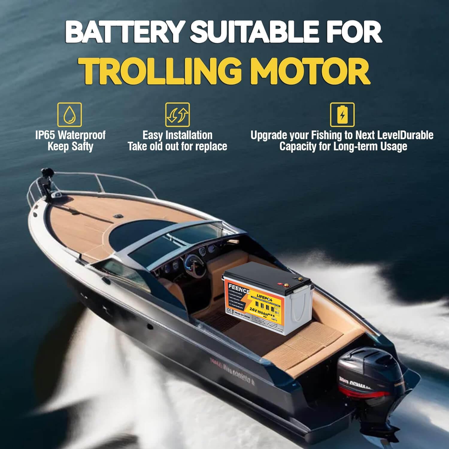 Batteria al litio LiFePO4 da 5120 kWh Mini 24 V 100 Ah con BMS da 200 A integrata e protezione dalle basse temperature, ideale per motori da traina da 24 V (barche), camper e applicazioni indipendenti