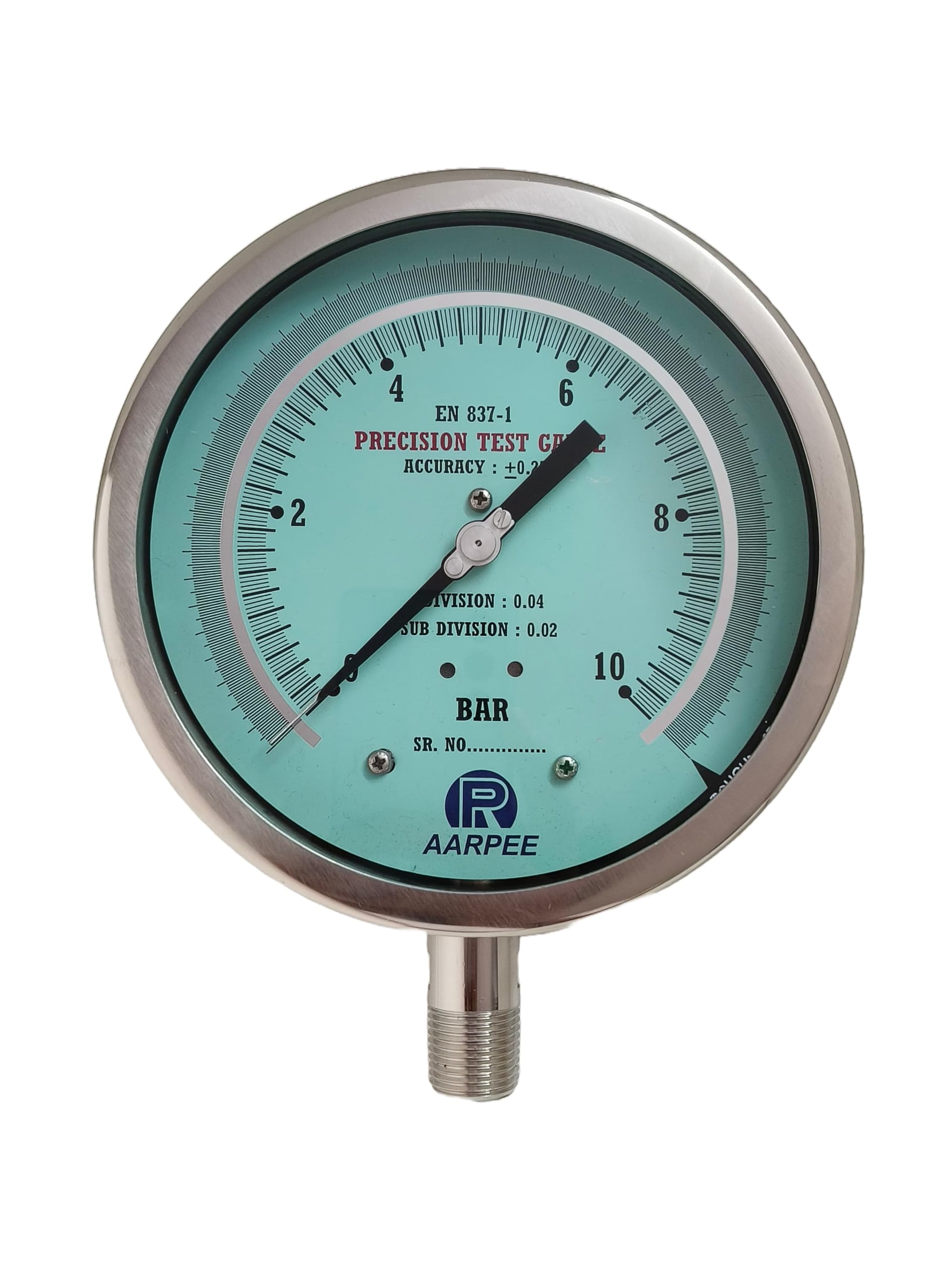 Precision Test Gauge with NABL Certification, 0-10 BAR with Zero adjustment Needle, 150mm (6inch) Dial Size, 1/2" NPT Process Connection, Acc. +/-0.25%-image-45