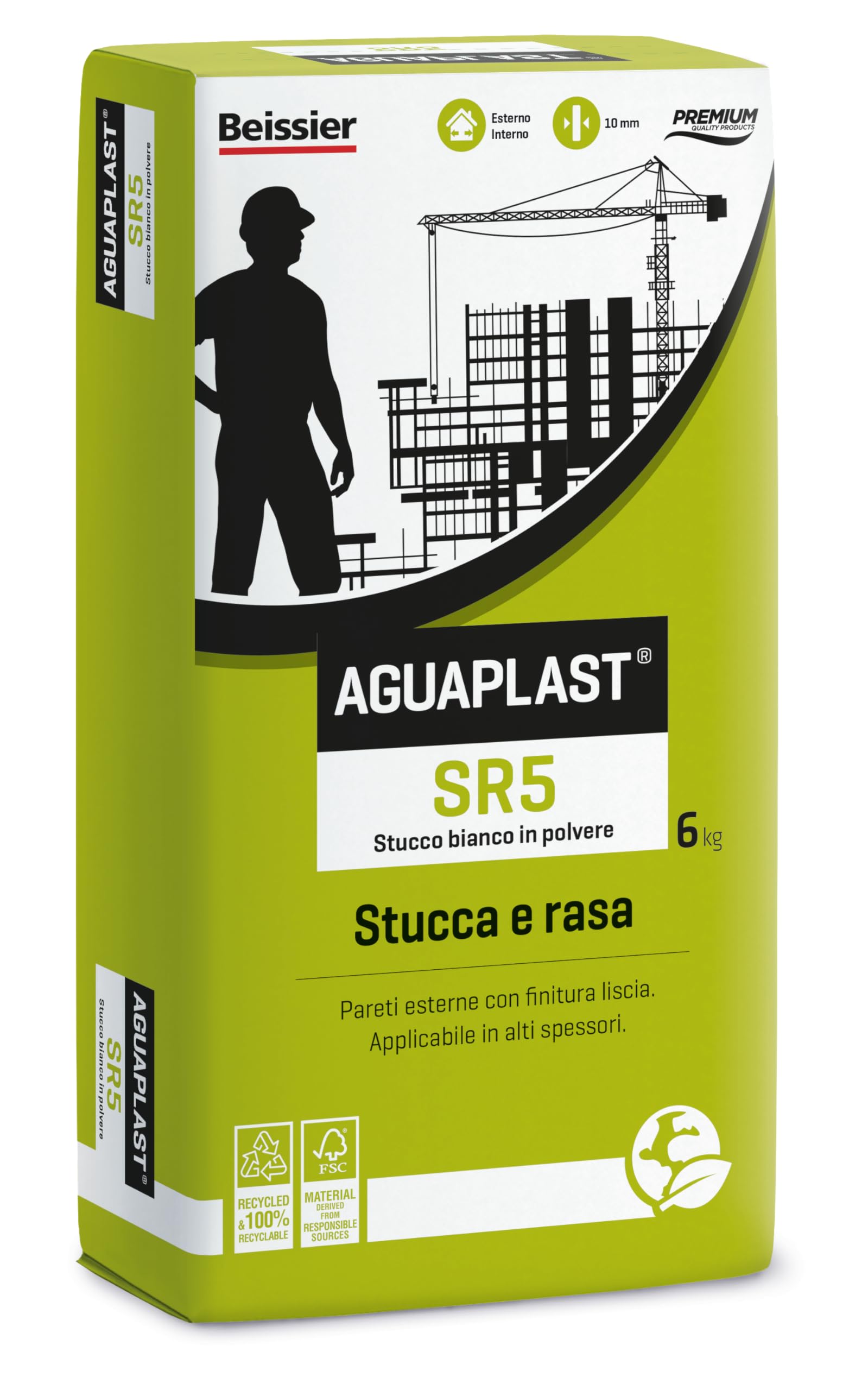 AGUAPLAST SR5 – Masilla para exteriores/interiores lisa blanca para relleno y afeitado, 6 kg