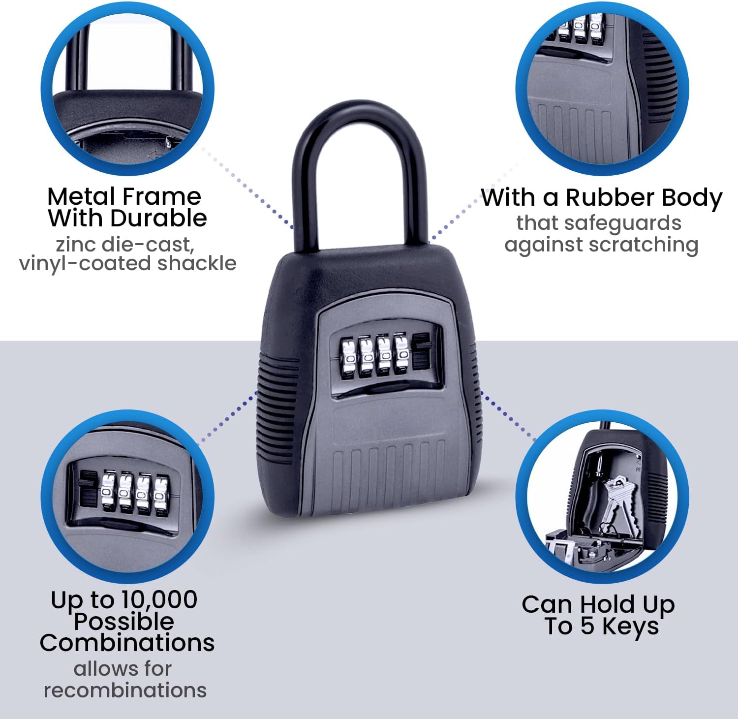 KeyGuard SL-502 Dial Combination Lock Box | Portable Shackle LockBox for Outside | Fits House Keys, Car Keys, Fobs, Credit Cards/IDs & More | Keypad Safe Box, Digital Push Button Combination Lock