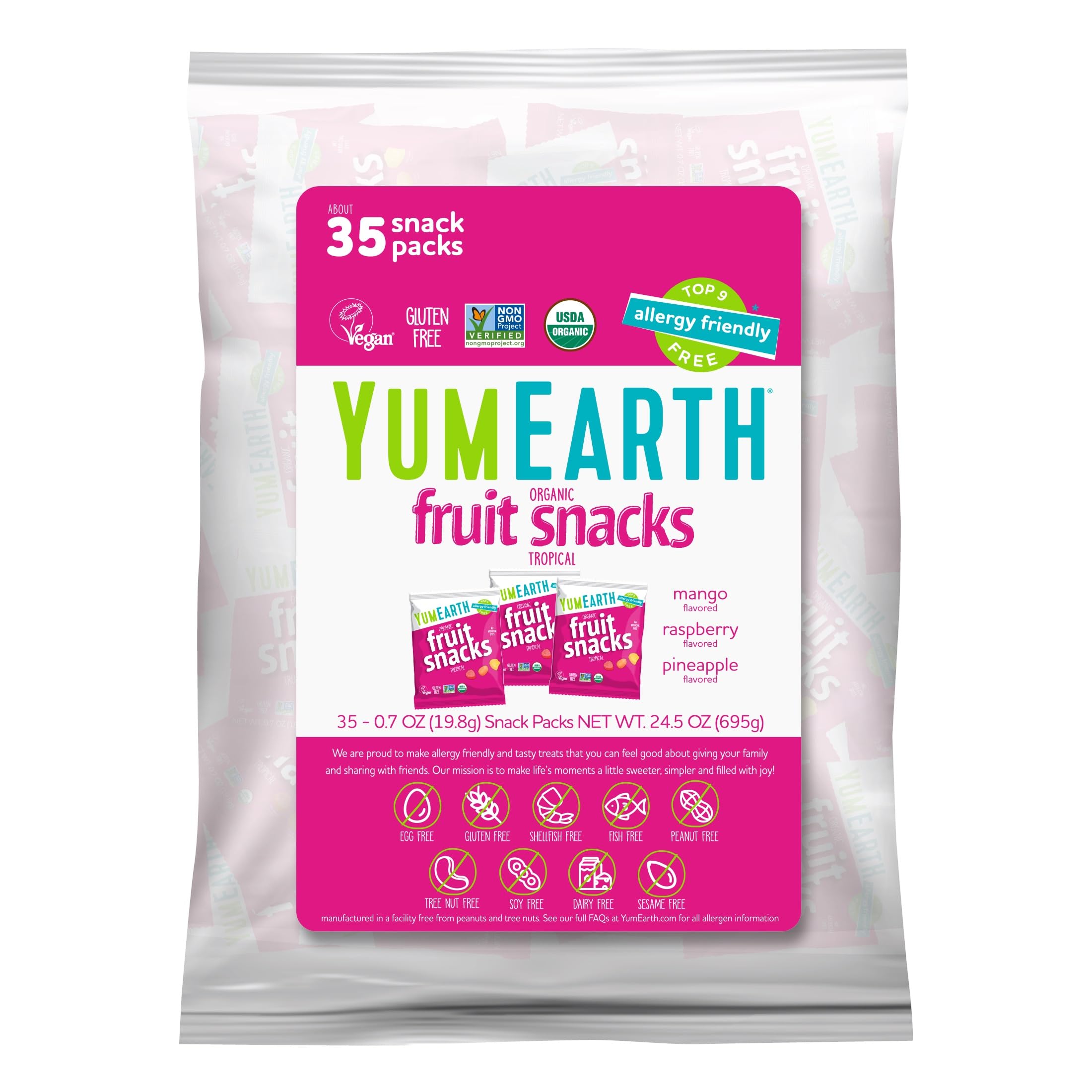 YumEarth Organic Tropical Fruit Snacks, 0.7oz Snack Packs (Pack of 35)