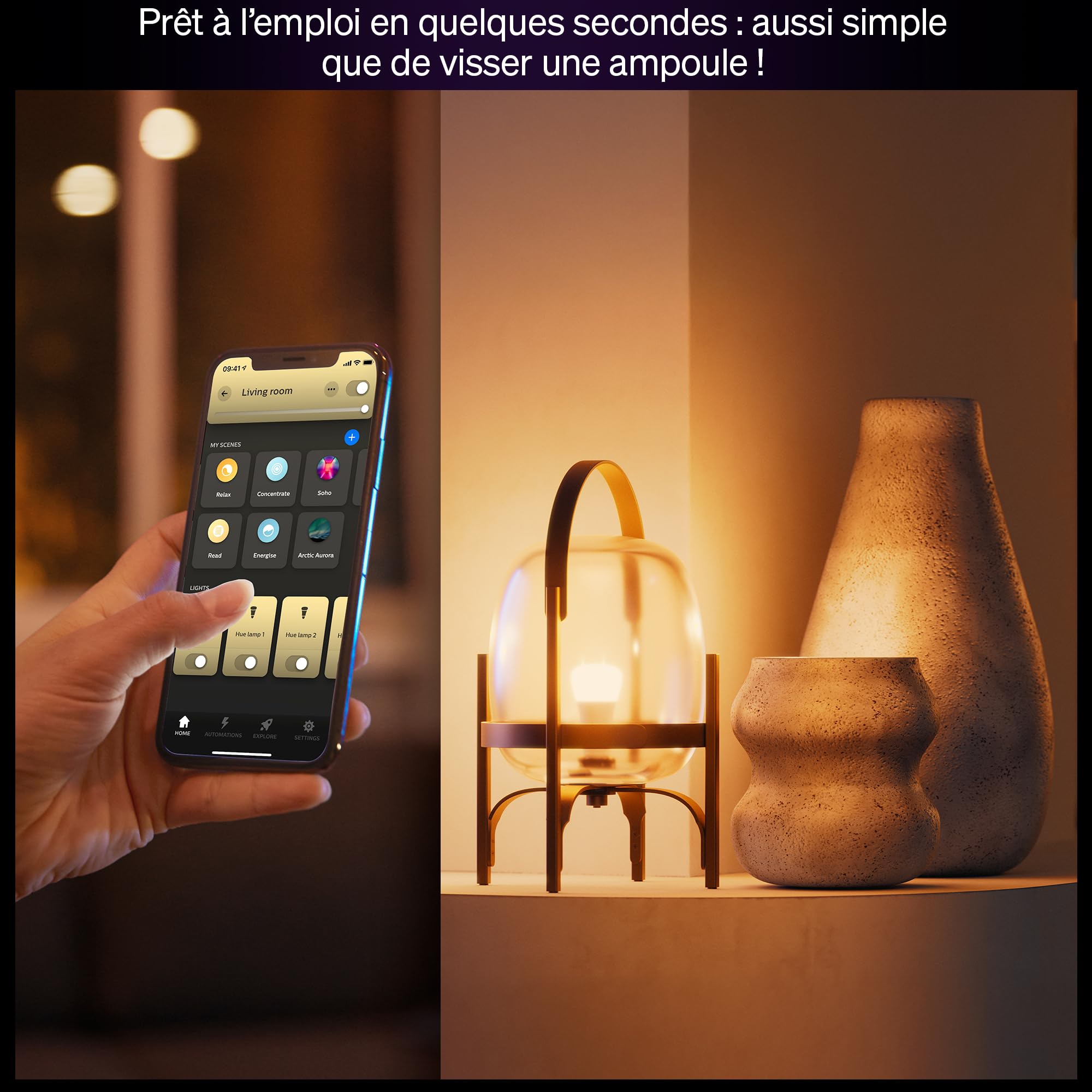 Philips Hue Ampoule LED connectée A60, White and color, Culot E27, 6 W, Spectre complet 1000-2000 K, 810 lumens, Intensité variable, Compatible avec Alexa, Google Assistant et Apple Home, pack de 3