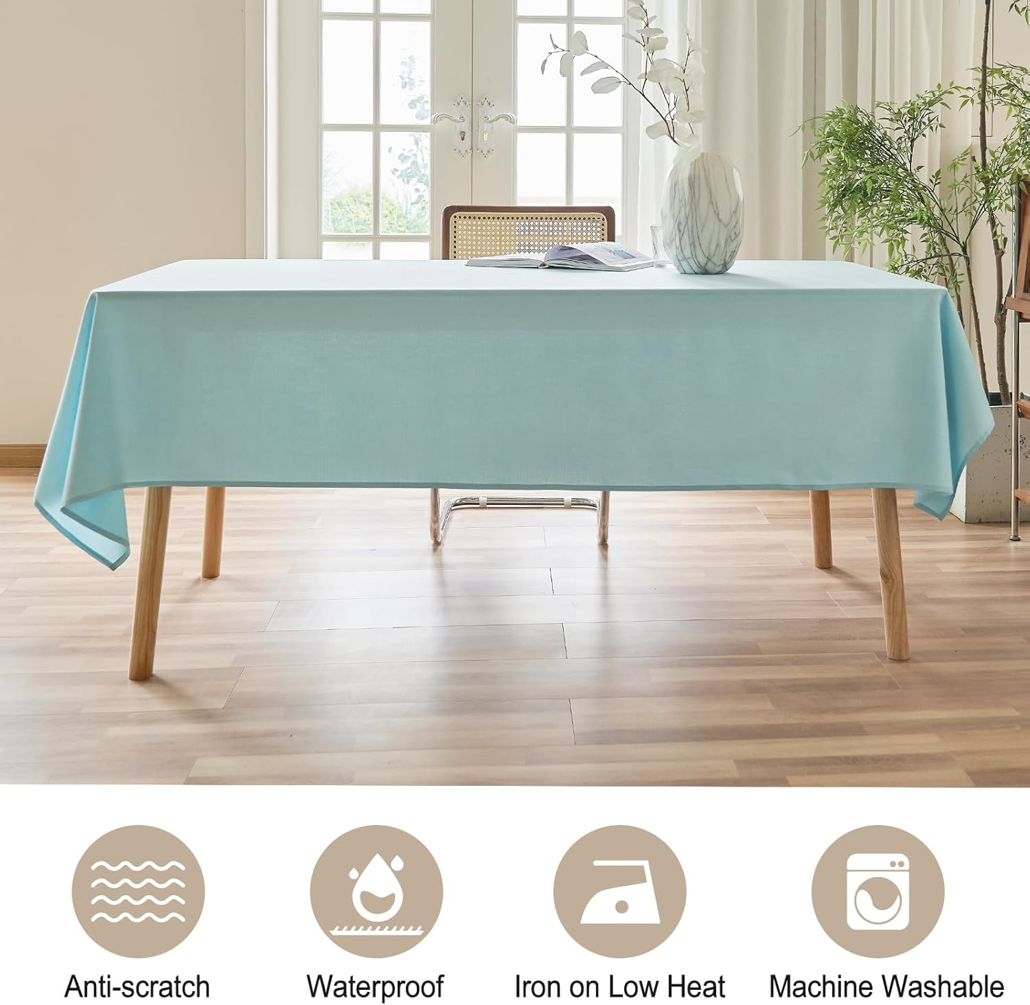 ausspvoct 2 pcs textured linen table cloth for rectangle table - 52x70 inch cloth tablecloth rectangular waterproof washable fabric dining table cover for christmas holiday party kitchen decor aqua blue 52'' x 70''/2pcs