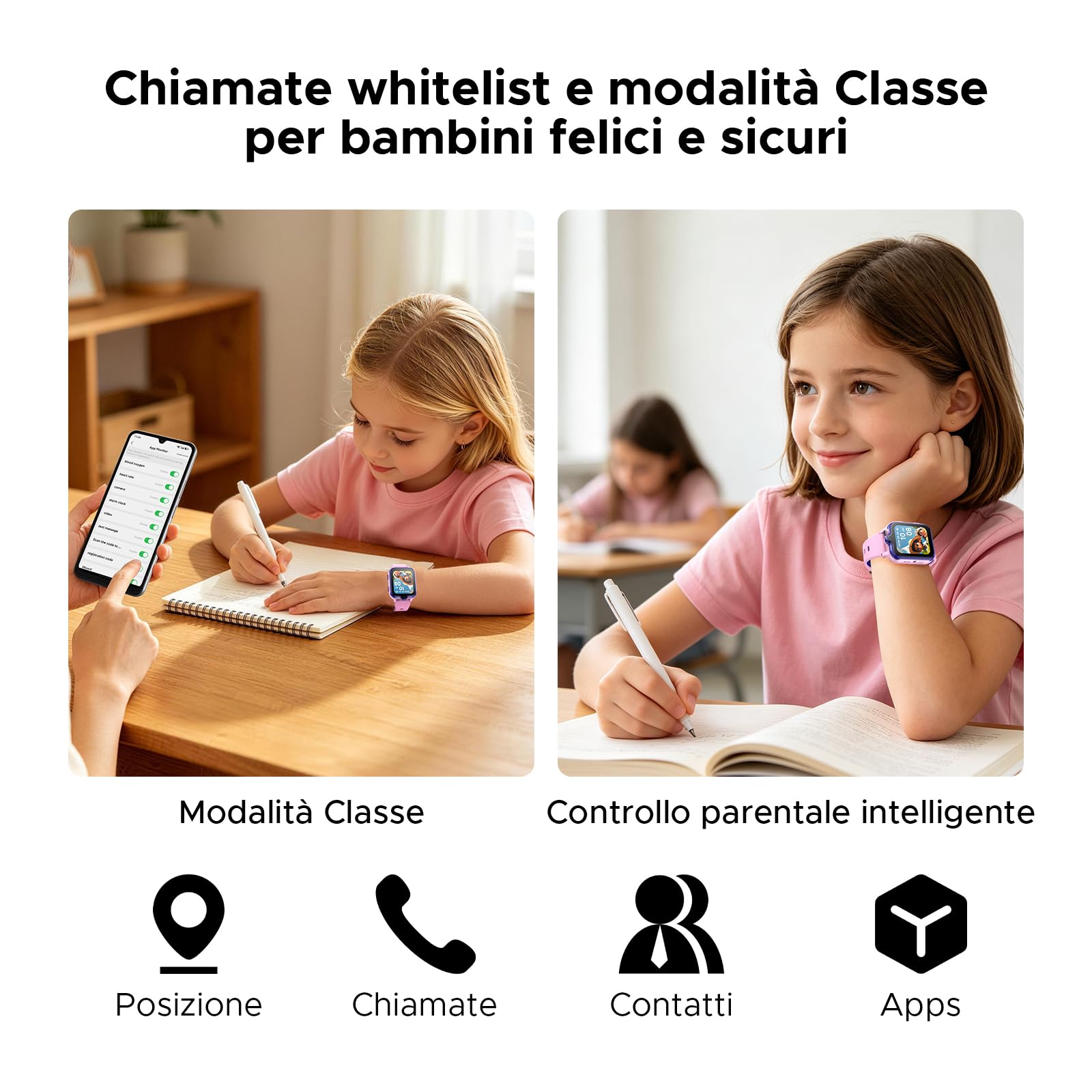 ANYSCENES3-Nero Smartwatch bambini 4G LTE, Videocall HD, GPS triplo, SOS e Controllo genitori, Doppia fotocamera, 16GB, IP68, 5 giorni