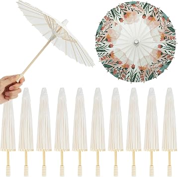Eccliy 12 Pack 11.8 Inch Mini Parasol Paper Umbrellas Small Wedding White Umbrella for DIY Craft Painting Decoration Chinese Japanese Paper Parasol for Plants Bridal Party Photo Prop