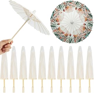 Eccliy 12 Pack 11.8 Inch Mini Parasol Paper Umbrellas Small Wedding White Umbrella for DIY Craft Painting Decoration Chinese Japanese Paper Parasol for Plants Bridal Party Photo Prop