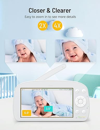 Miniatura 6 de Monitor de bebé, monitor de video para bebé de pantalla dividida 1080P de 5.5 pulgadas con cámara y audio, conversación de 2 vías, batería de 5000