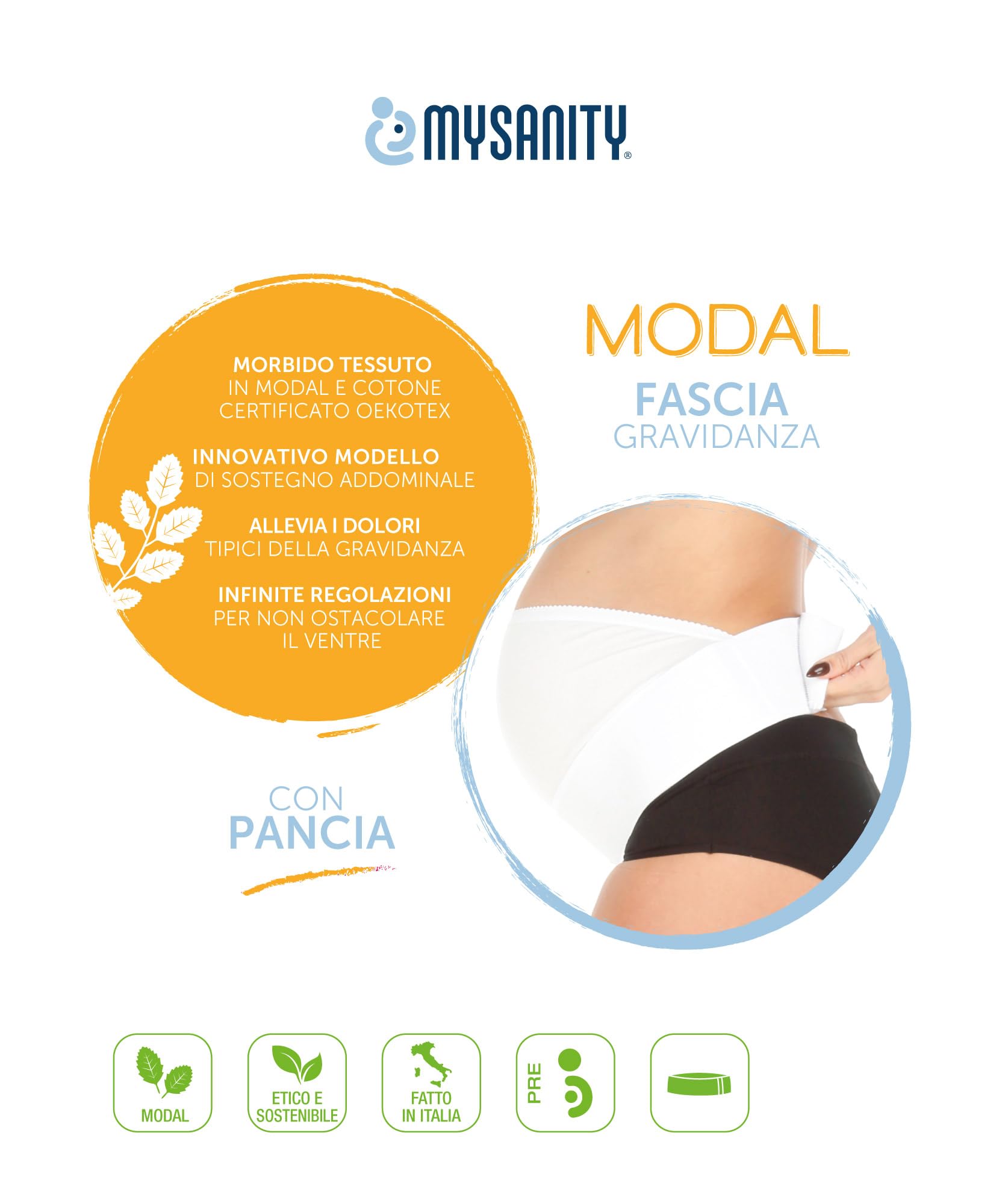 MYSANITY Fascia Gravidanza Sostegno Pancia e Schiena, Bianco, LXL