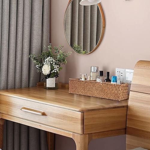 Vista 18 de Cesta de almacenamiento de pastos marinos de 3 secciones tejidas con compartimento (lavado blanco, 14.6 x 4.7 x 3.1 pulgadas)