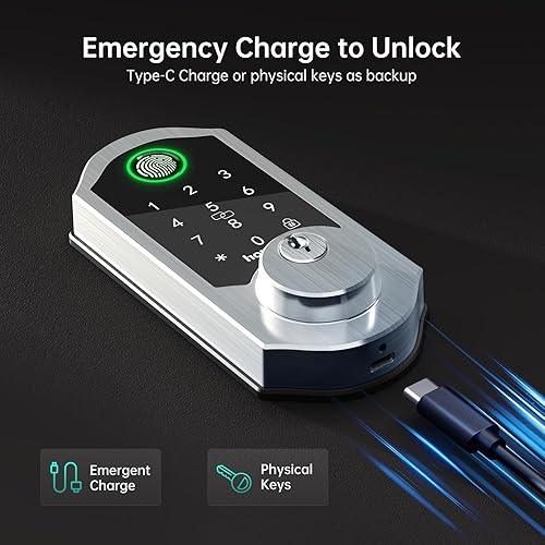 Miniatura 7 de Cerradura inteligente WiFi de huellas dactilares Hornbill - Juego de cerradura de puerta delantera sin llave con asa, código de teclado, aplicación