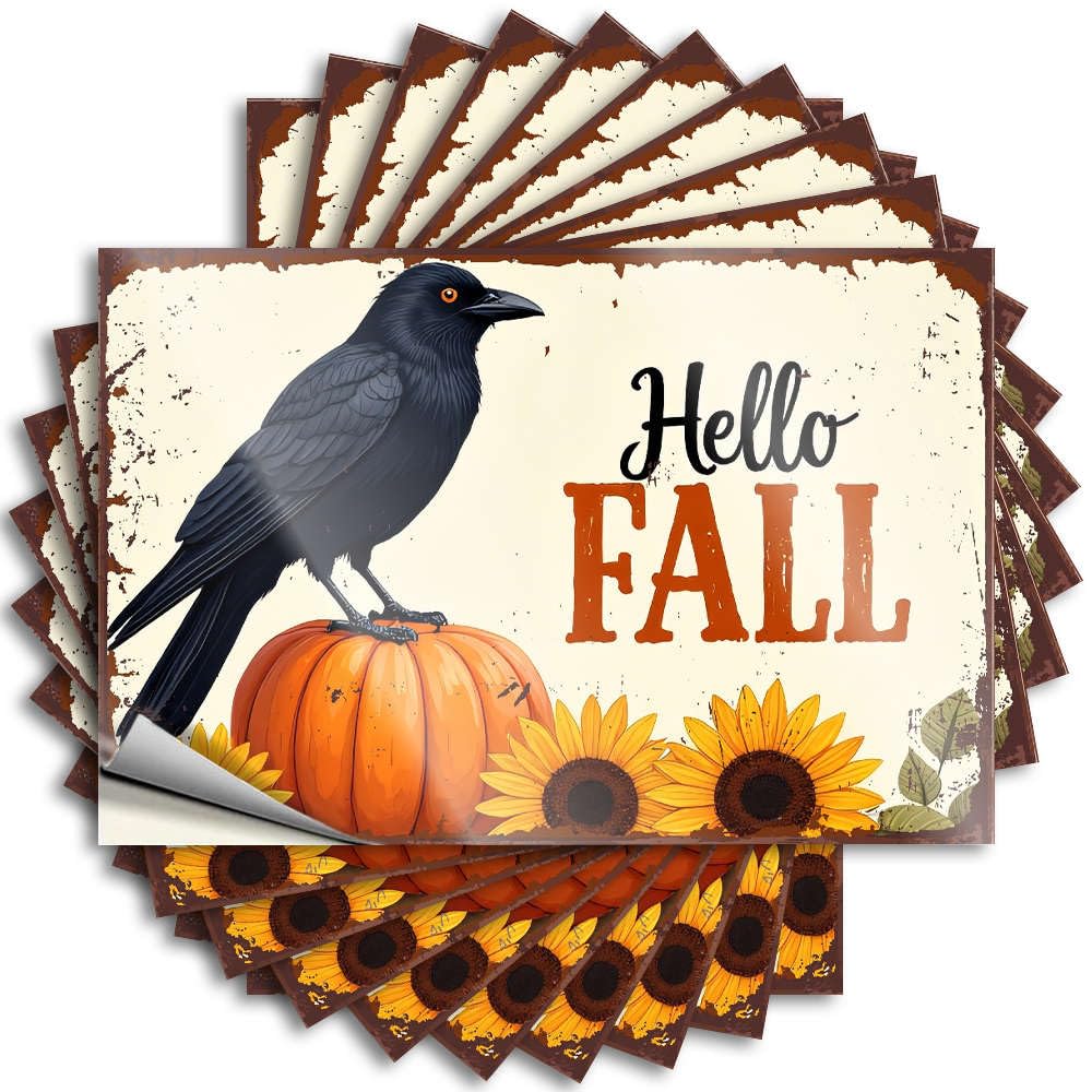 Balcony Decor Sweet Tattoos - A Black Crow Perches On A Pumpkin with Sunflowers, Greeting Fall. Removable Decal Cover Easy Peel for Motorcross(6X9CM)