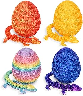 4 Pack 3D Printed Dragon,Dragon Eggs with Dragon Inside - Desktop Decor Collectible,Dragon Toy with Roses Design, for Boys and Girls