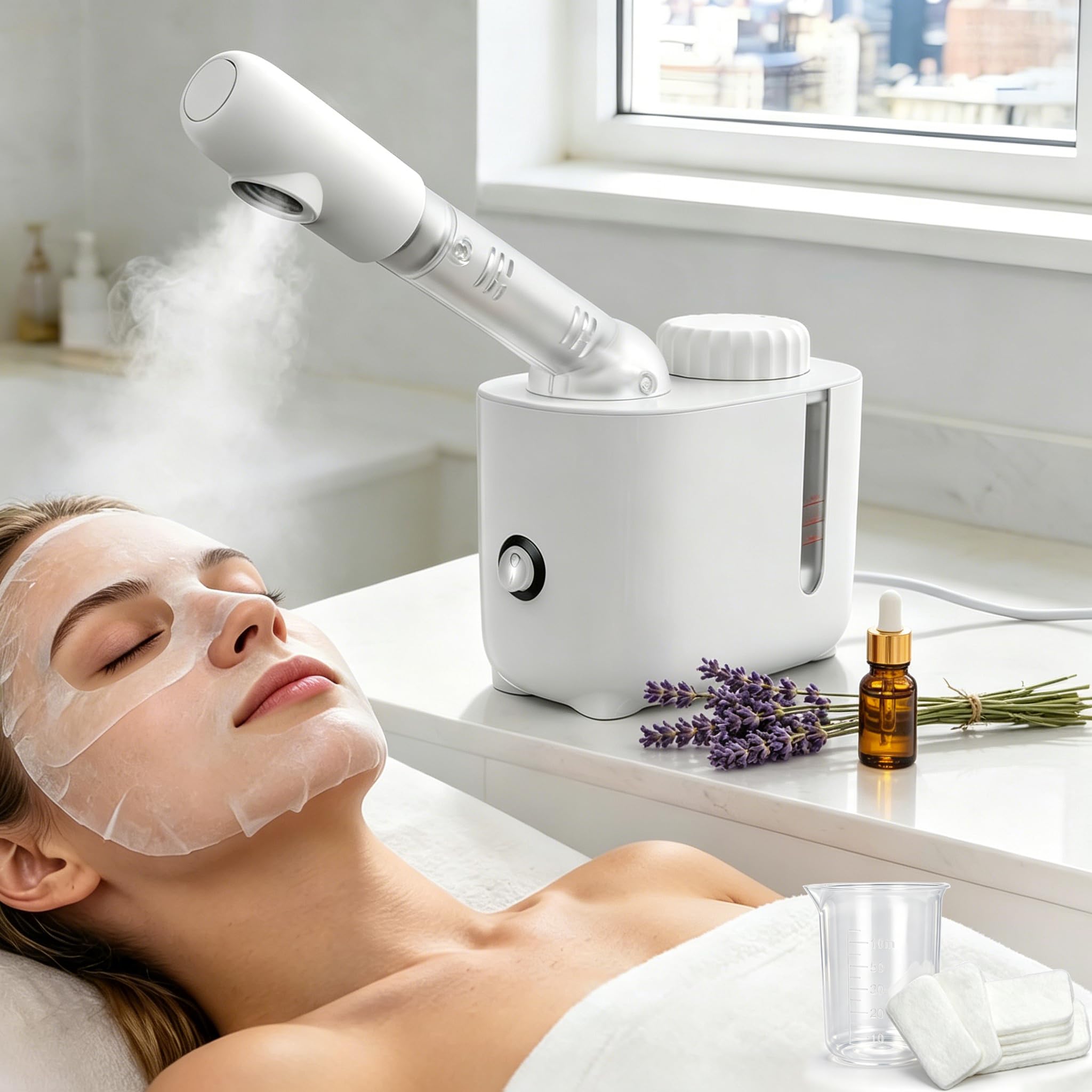 Gesichtsdampfer mit 360° drehbarem Arm und Aromatherapie-Design, tragbarer Gesichtsdampfer für Körperpflege zu Hause oder im Salon, feuchtigkeitsspendende Reinigung der Haut