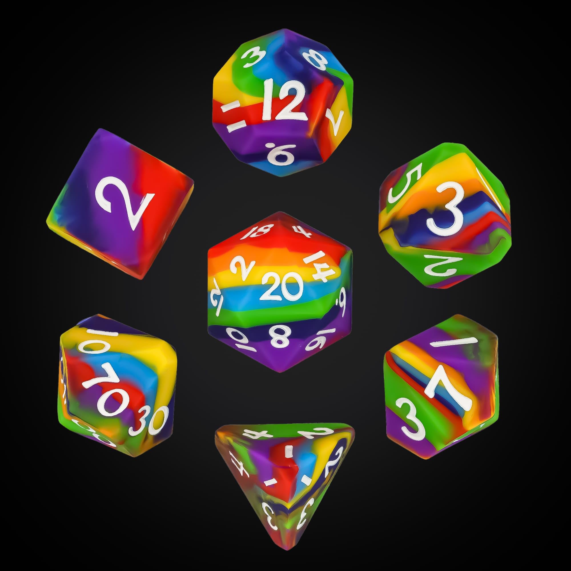 IUSTIDIE 7-Die Silicone DND Dice, Polyhedral Dice D&D Dice Set, Round Edges Soft Perfect Bouncer for D&D RPG Bar Pub Club Classroom Party Games（