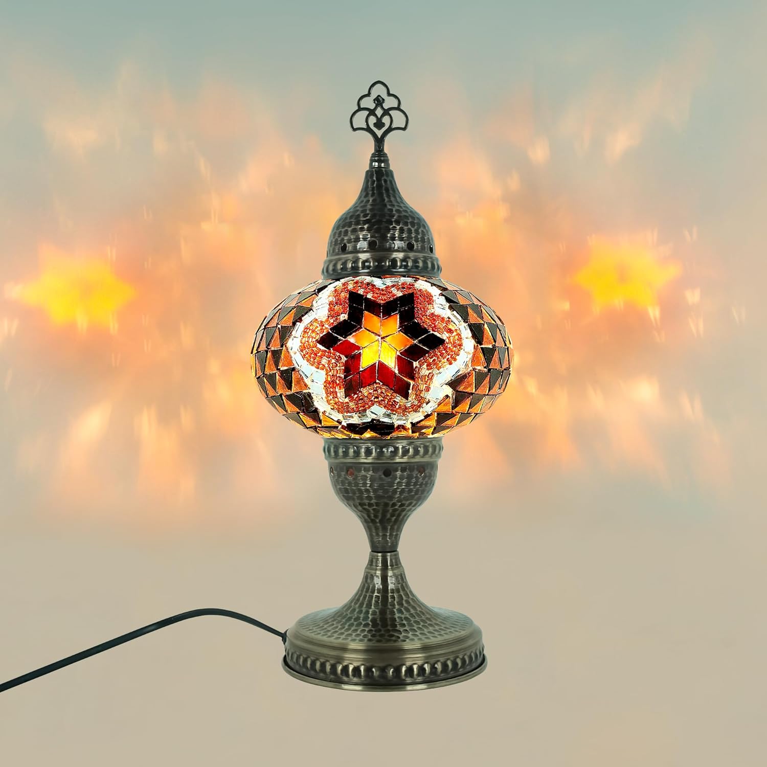 Elegant Tiffany Stained Glass Light for Ambient Home Lighting - Perfect Boho Bedroom or Bedside Table Stand - Turkish Mosaic Lamps Design - Colorful Turkish Lamp