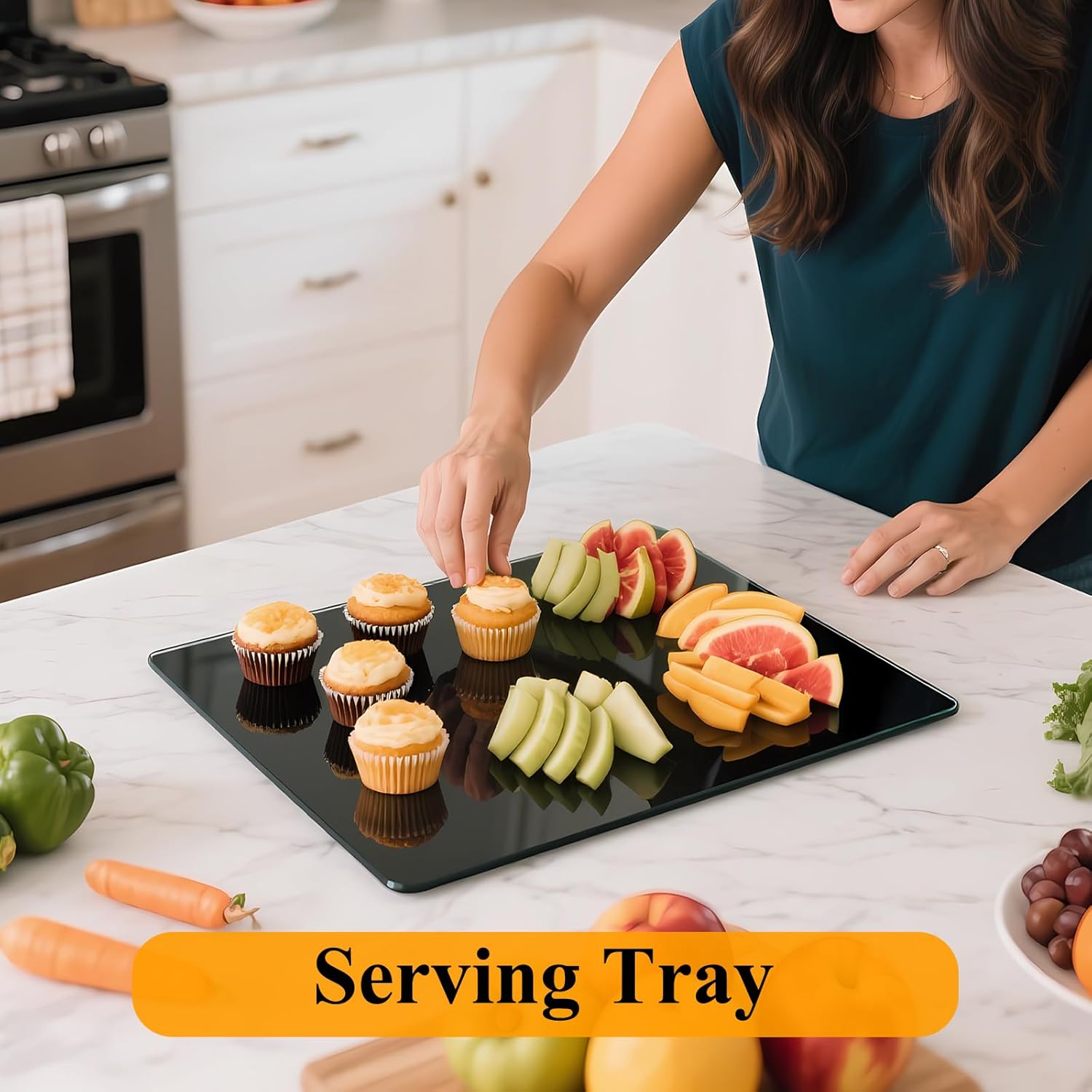 Tempered Glass Cutting Board for Kitchen, 18 x 24 Inch Cutting Board with Non-Slip Feet for Countertop, Dishwasher Safe, Rounded Corner Board, Shatter, Heat & Scratch Resistant-Black