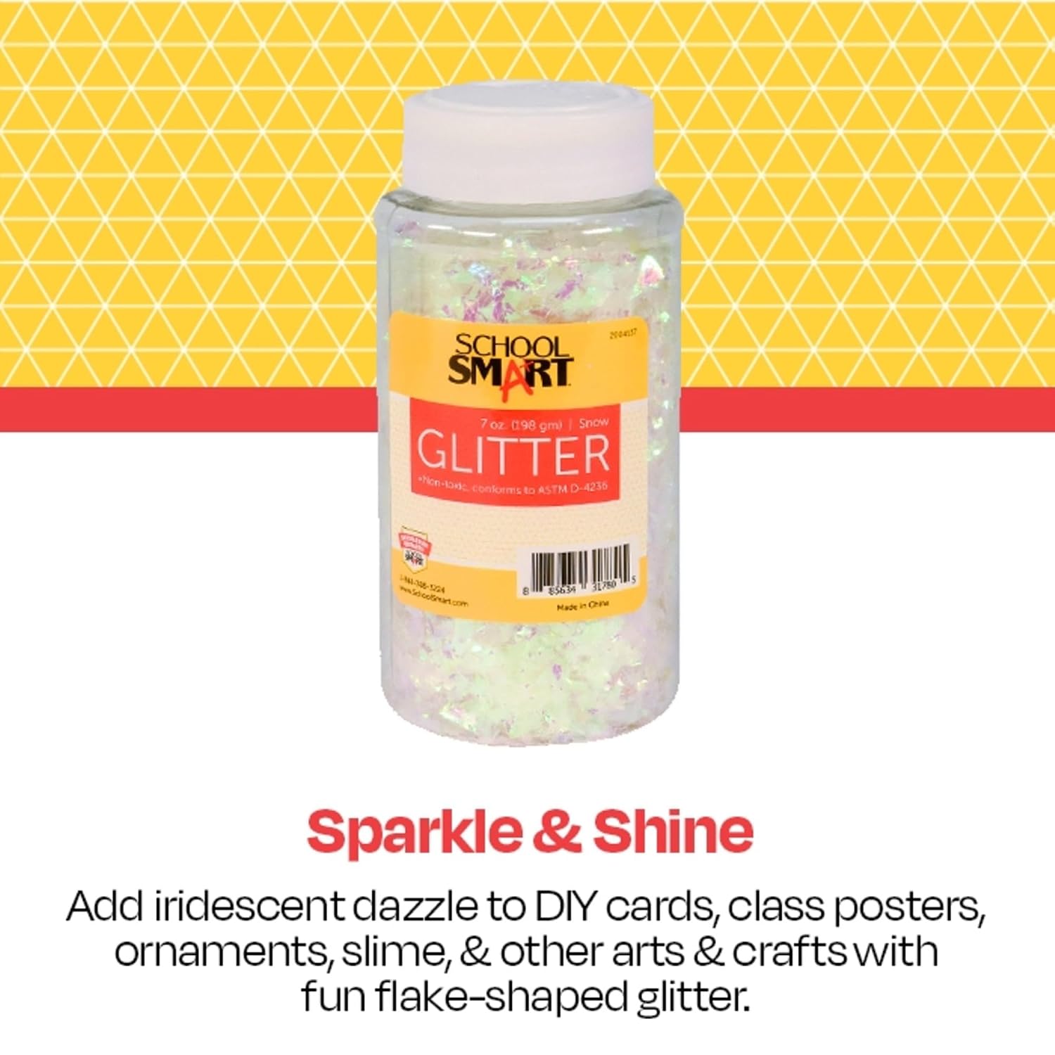 School Smart Craft Glitter, 7 Ounce Jar, Snow