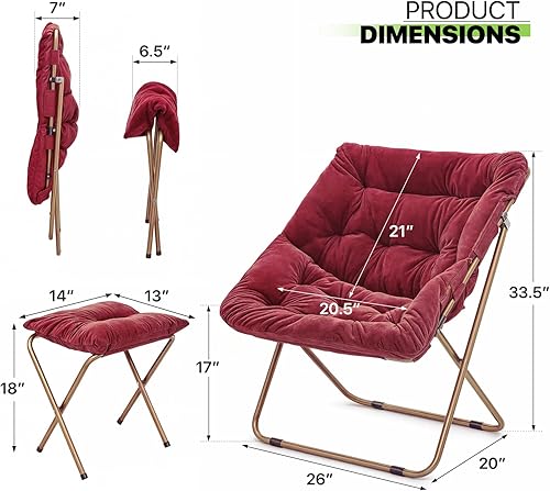 Miniatura 48 de Magshion Silla platillo plegable con otomana para adultos, cómodo asiento de lectura, asiento de piel sintética con marco de metal acolchado grueso