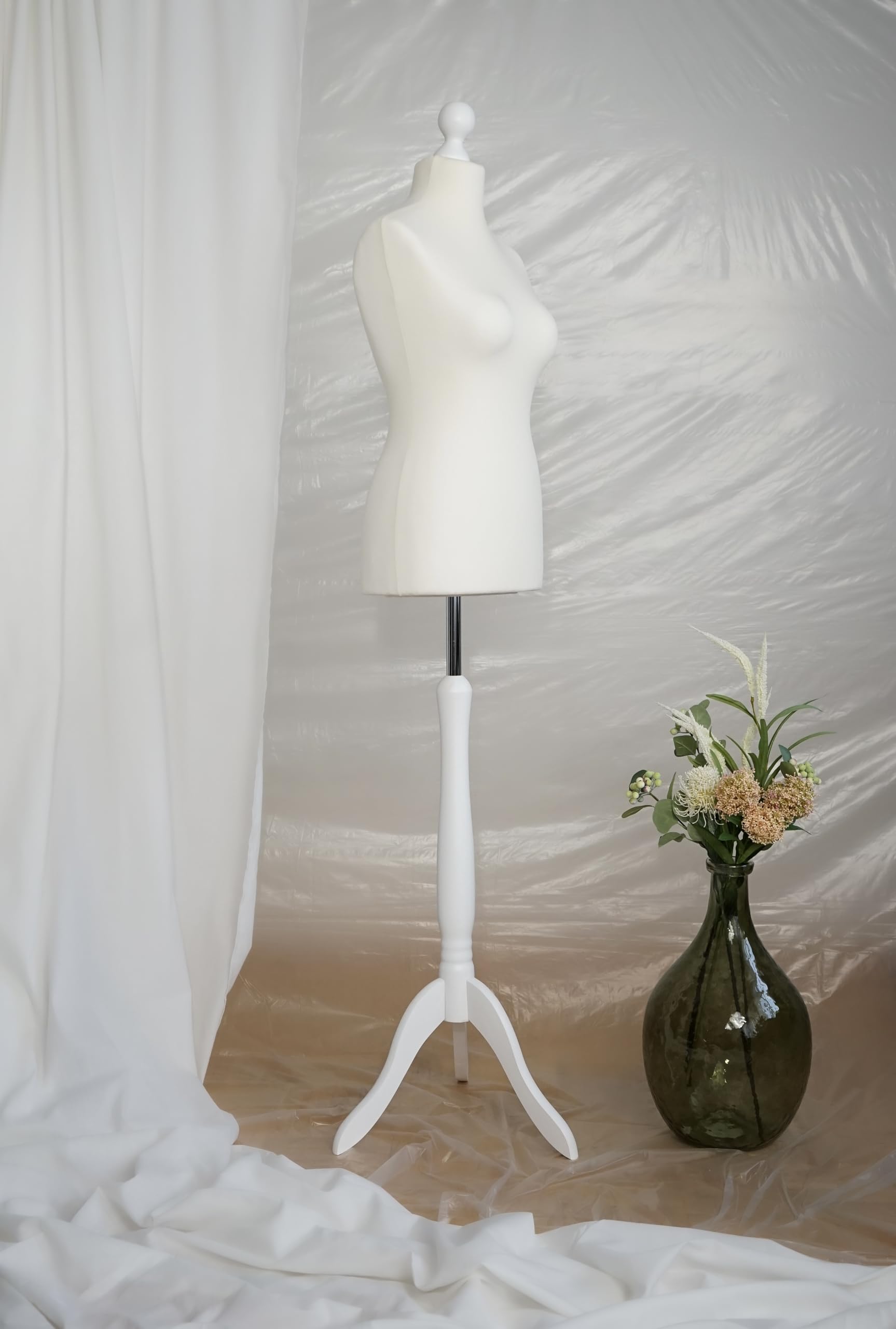 Maniquí de costura para mujer, maniquí de sastre femenino, funda color crudo (White Wood, M 38/40)