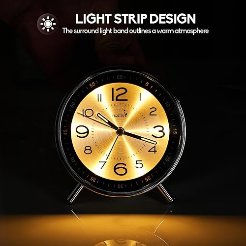 Miniatura 3 de Reloj despertador metálico súper silencioso, despertador redondo con luz nocturna de tira, funciona con baterías, fácil de configurar, diseño simple