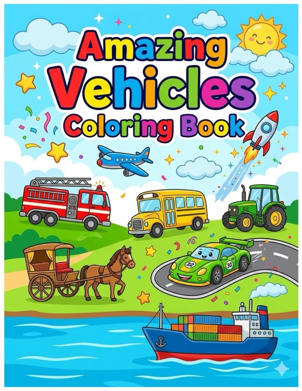 Amazing Vehicles Coloring Book: Fun Coloring Pages for Kids