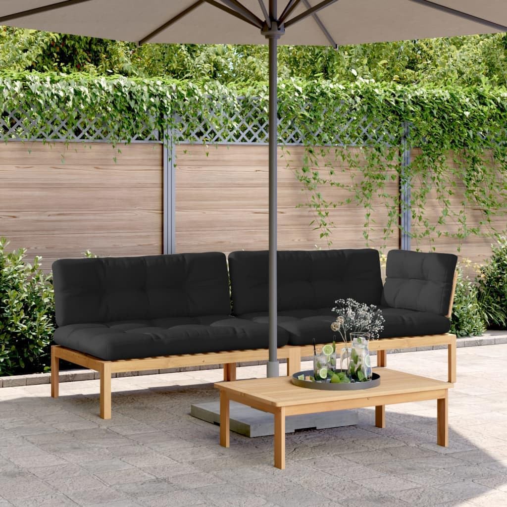 Pallet Sofa Set Black Solid Acacia Wood, Large Modular Outdoor Lounge for Patio, Garden, Balcony Furniture Patio Chair