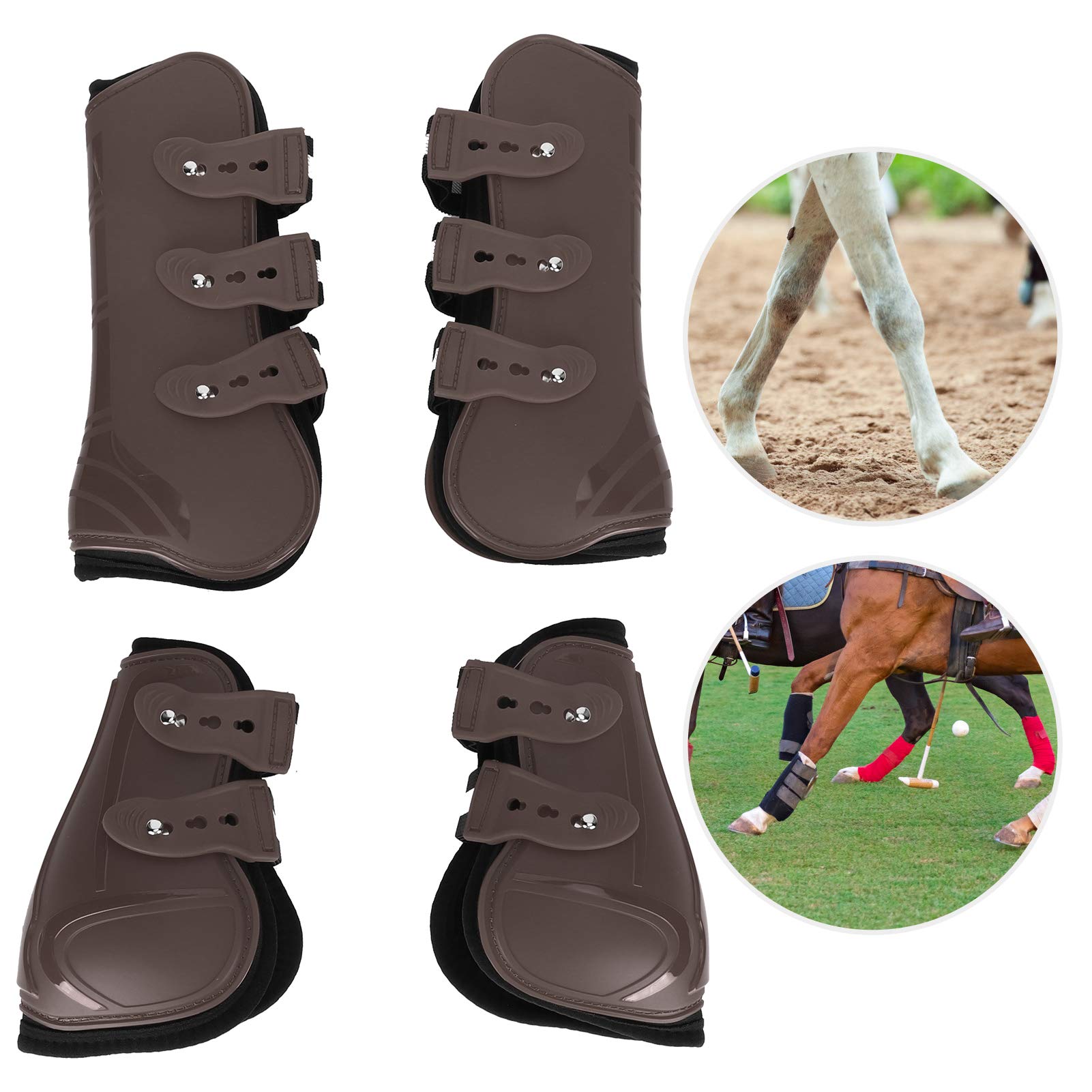 Protezione per Le Gambe Del Cavallo, Protezione per Le Gambe Del Cavallo Ispessita Con Guscio in PU Con Attrezzatura per Fodera Morbida, Protezioni per Le Gambe Del Cavallo(M-marrone)