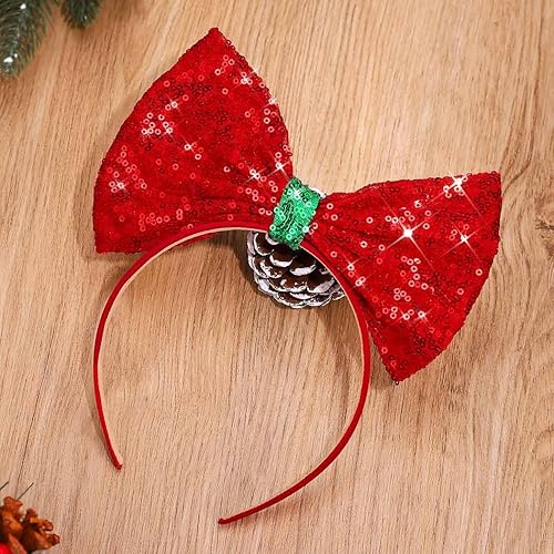Miniatura 9 de Catery Diadema de lazo de Navidad lazo de lentejuelas para el cabello bonita banda de Navidad para fiestas de Navidad accesorio para mujeres y niños