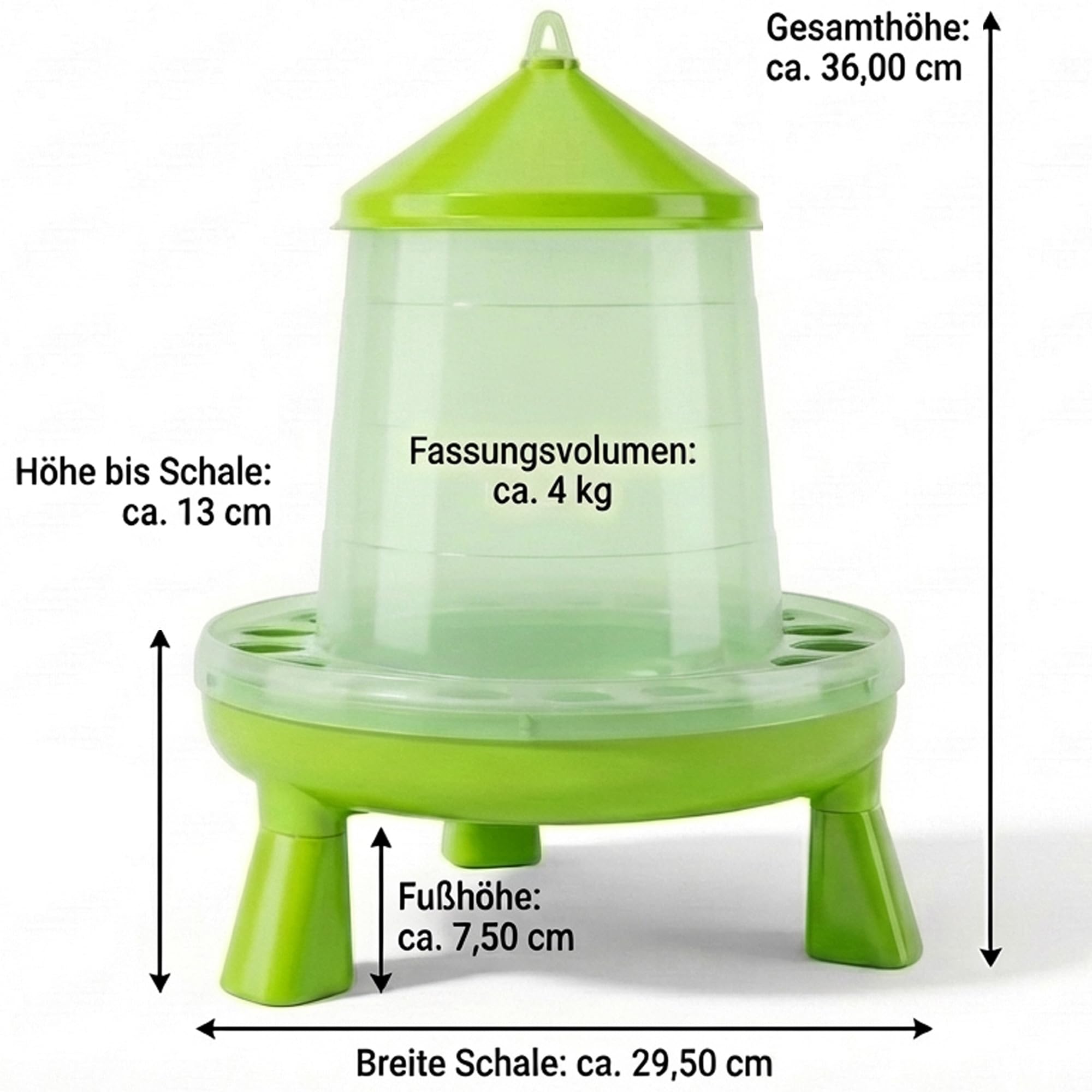 8 Liter Geflügeltränke grün mit Füßen + 4 KG Futterautomat für Hühner, Futtertrog, Futterspender, Hühnerfutter Automat, Futterautomat