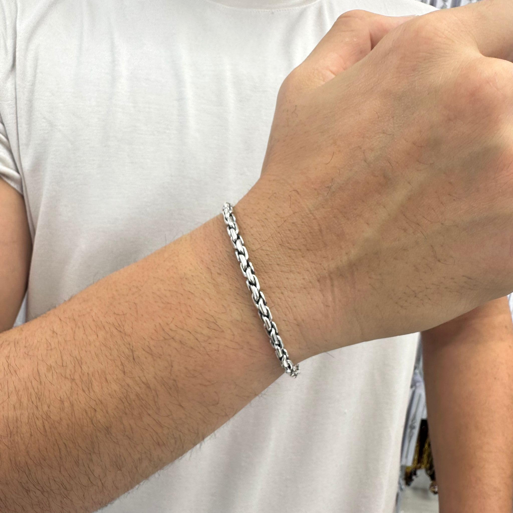 Pulsera de plata de ley 925 con cadena de eslabones cubanos para hombre, pulsera trenzada ajustable, estándar, Standart, Plata de ley