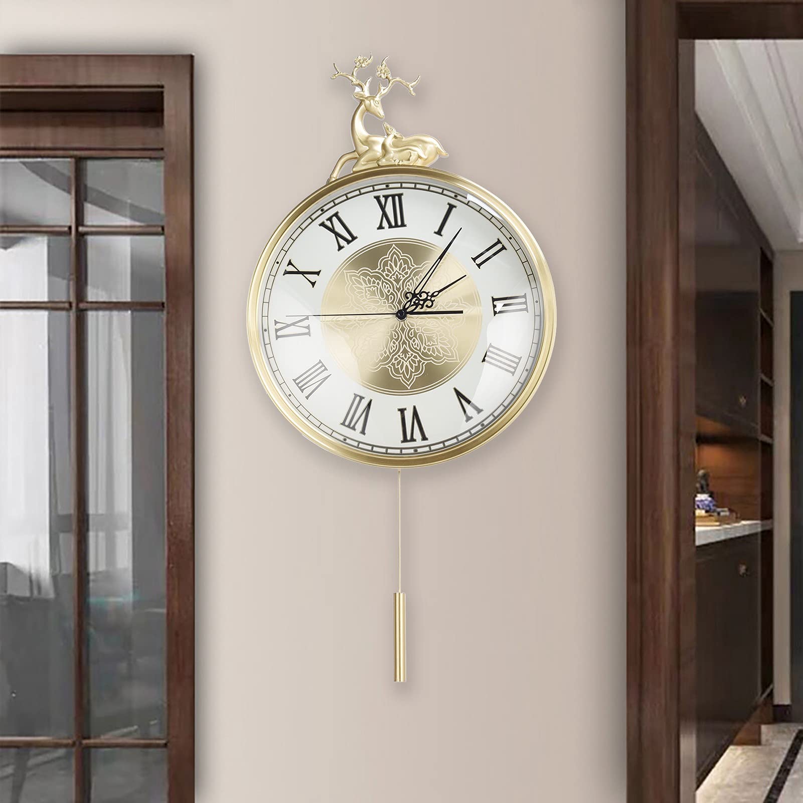 VBESTLIFE Reloj De Decoración De Estilo Europeo, Lujoso Sentido Artístico Sin Tictac, Reloj Redondo Retro De Cobre Puro con Pilas, Ideal para La Decoración del Hogar