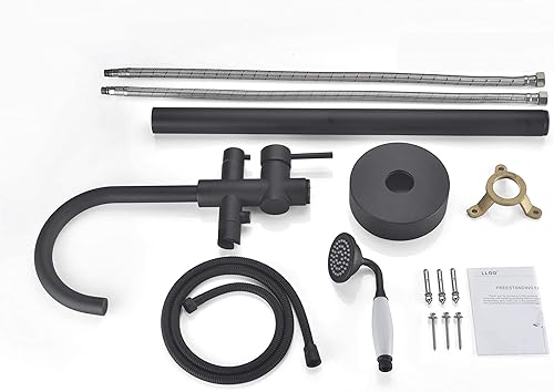 Miniatura 6 de Grifo de bañera independiente Llenador de bañera Negro Alto caudal 11.9GAL Llenadores de grifos montados en el piso con montaje de ducha de mano LLGG