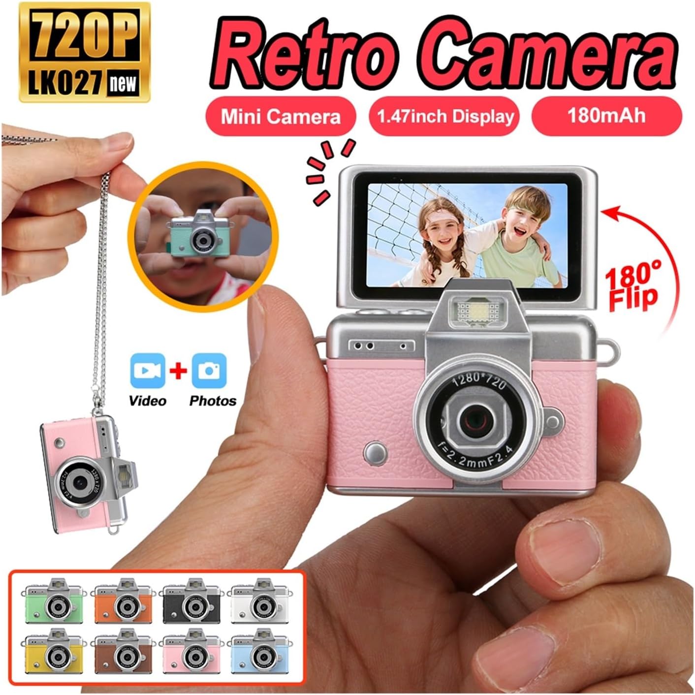 1080P Retro Thumb Camera, Keychain Mini Digital Camera with Screen, Supports Memory Card for Travel & Outdoor Use