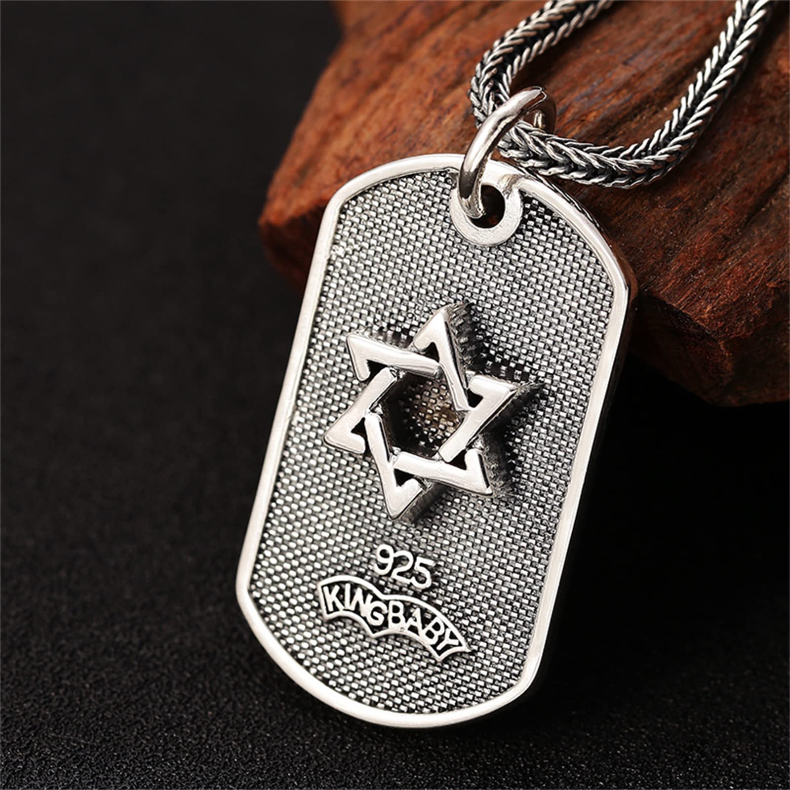 MęSki NieśMiertelnik Z SześCiokąTną Gwiazdą, Gotycki Vintage Star Of David S925 Srebrny Naszyjnik Z Wisiorkiem,Silver,pendant + chain 70cm