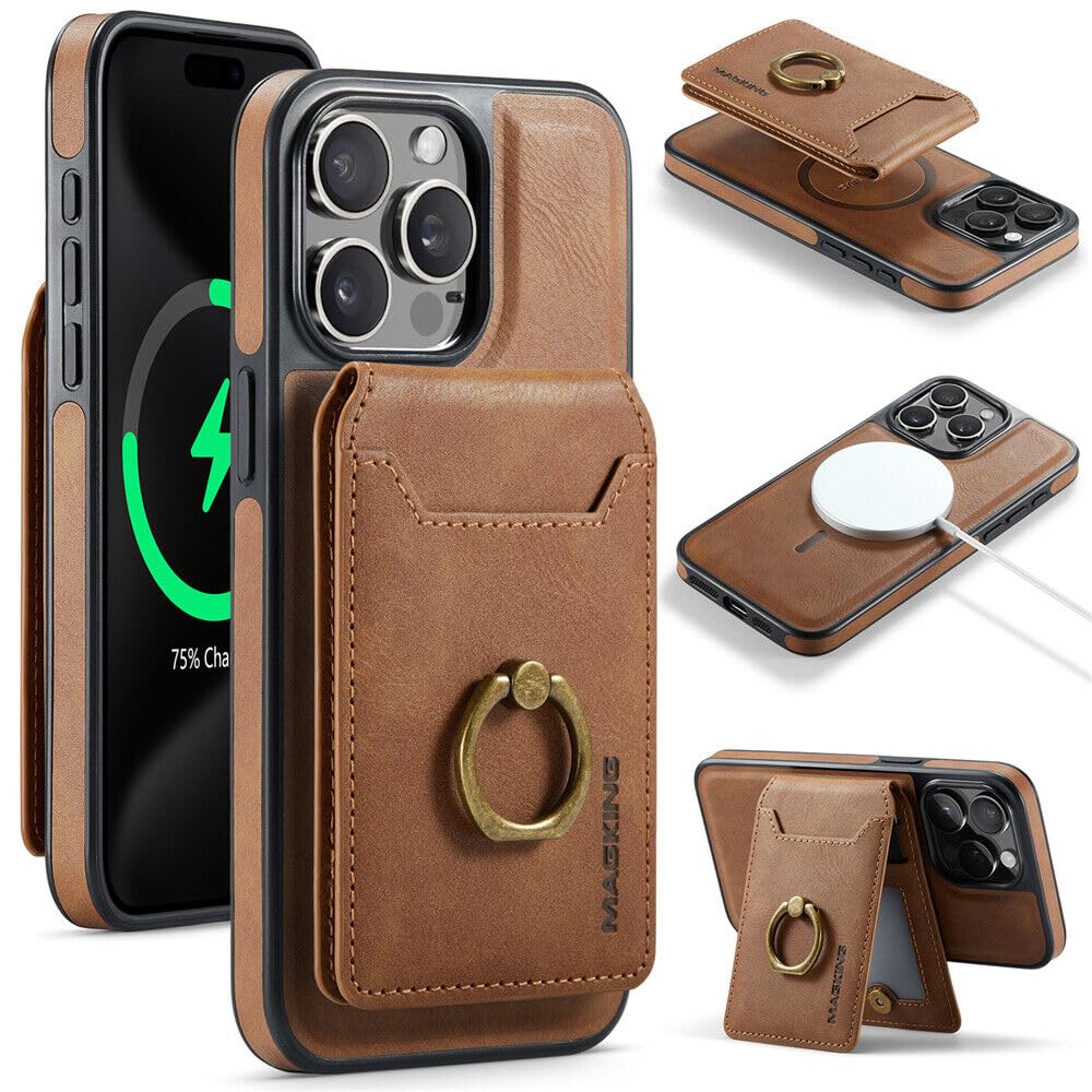 Étui portefeuille iPhone 14 Pro marron avec porte-cartes - 7